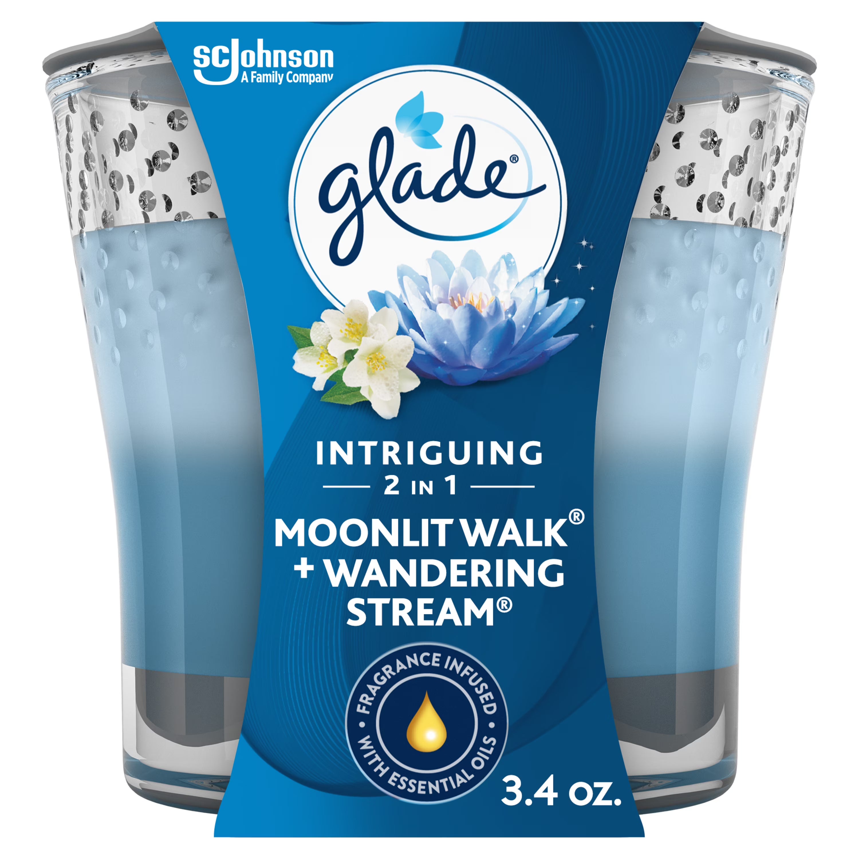 Glade 2in1 Jar Candle 1 ct, Moonlit Walk & Wandering Stream, 3.4 oz. Total, Air