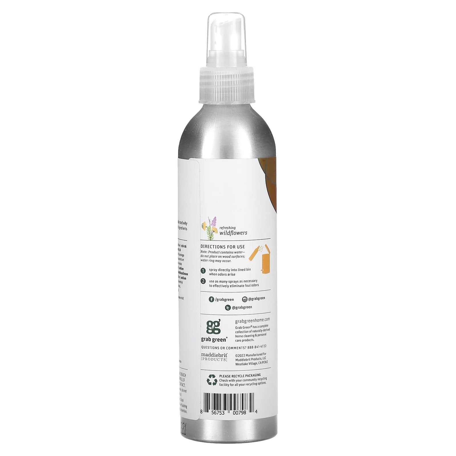 Grab Green Garbage Bin Odor Removal Spray, Refreshing Wildflowers, 5 oz (147 ml) - View 3
