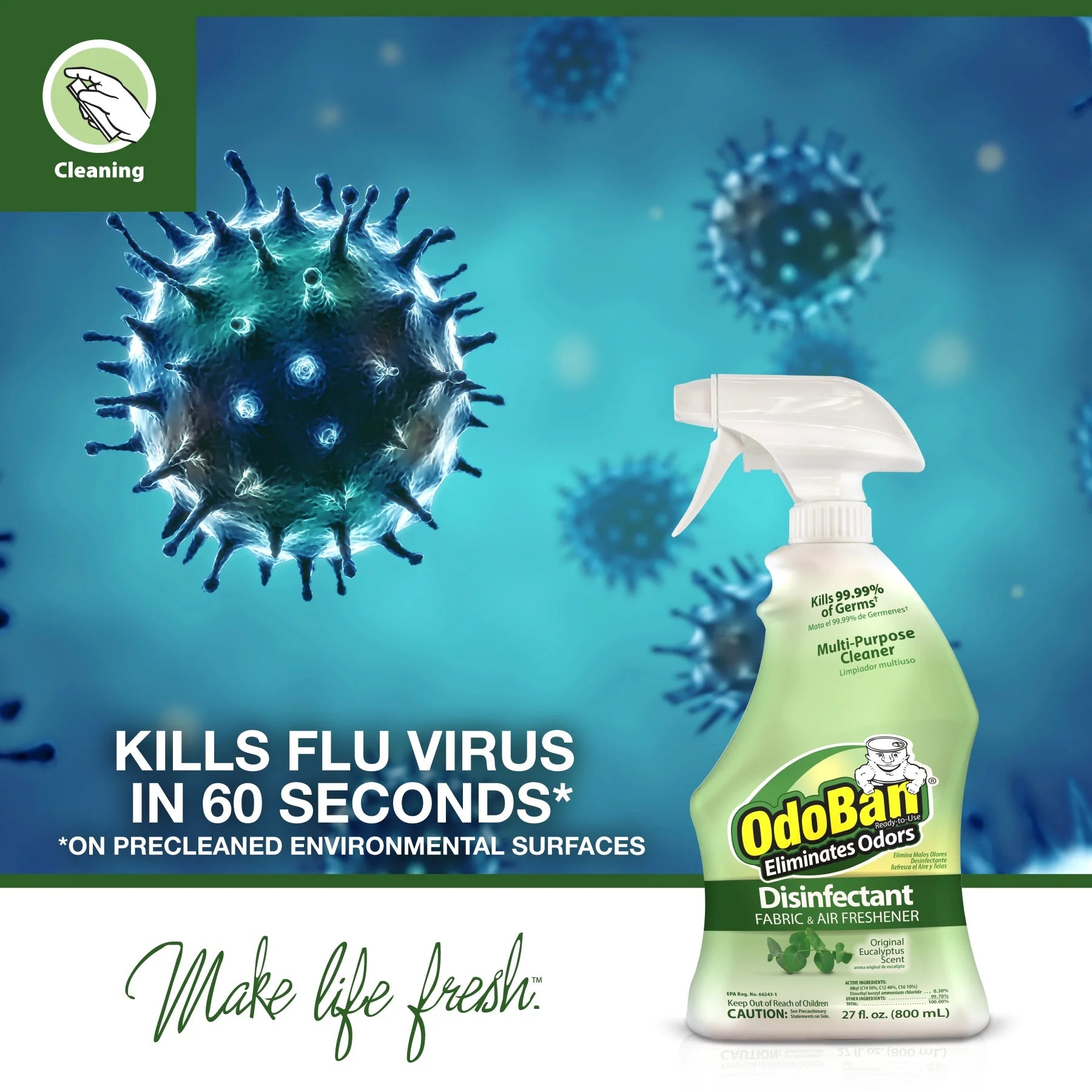 OdoBan Original Eucalyptus Scent Disinfectant Fabric & Air Freshener, 27 fl oz - View 3
