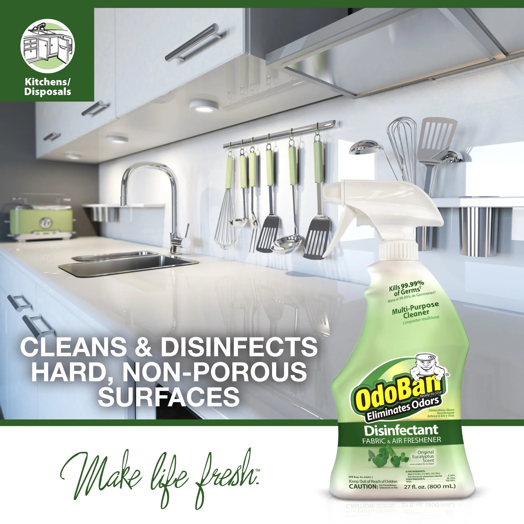 OdoBan Original Eucalyptus Scent Disinfectant Fabric & Air Freshener, 27 fl oz - View 4