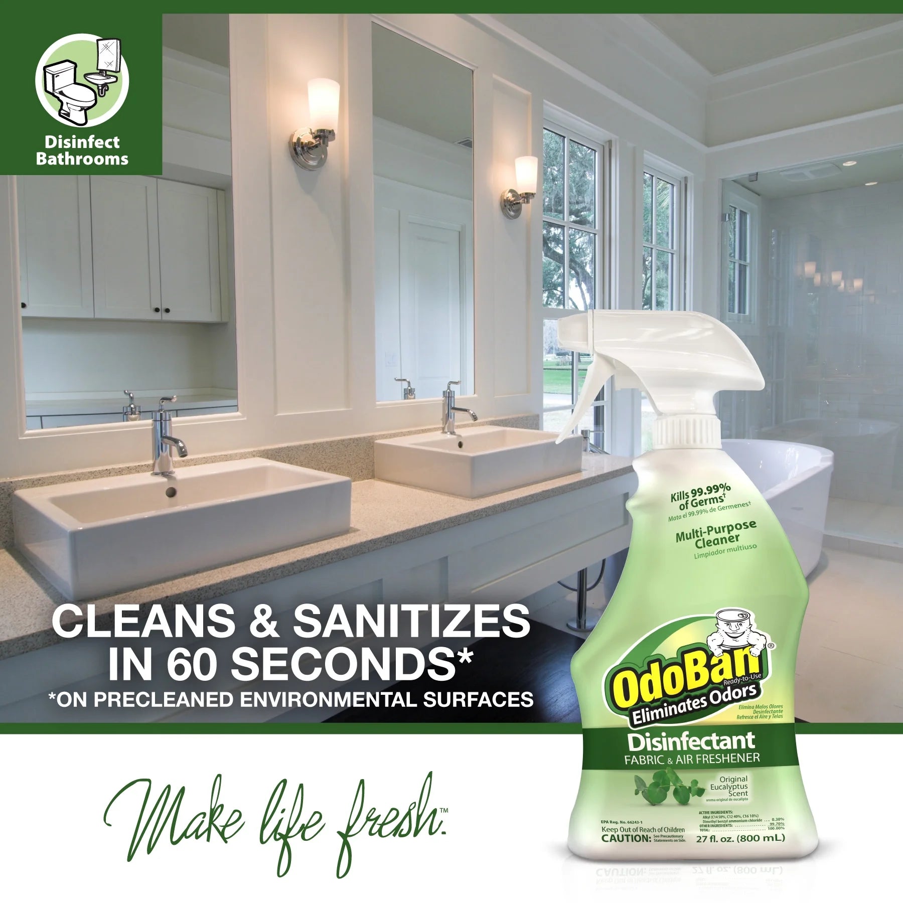 OdoBan Original Eucalyptus Scent Disinfectant Fabric & Air Freshener, 27 fl oz - View 5