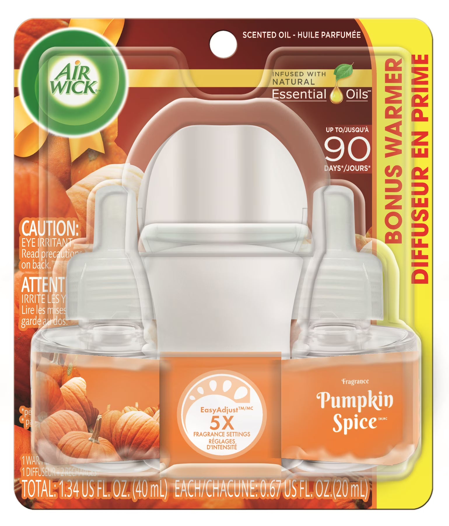 Air Wick, Plug in Essential Oils Kit, (Diffuser + Warmer + 2 Refills), Pumpkin