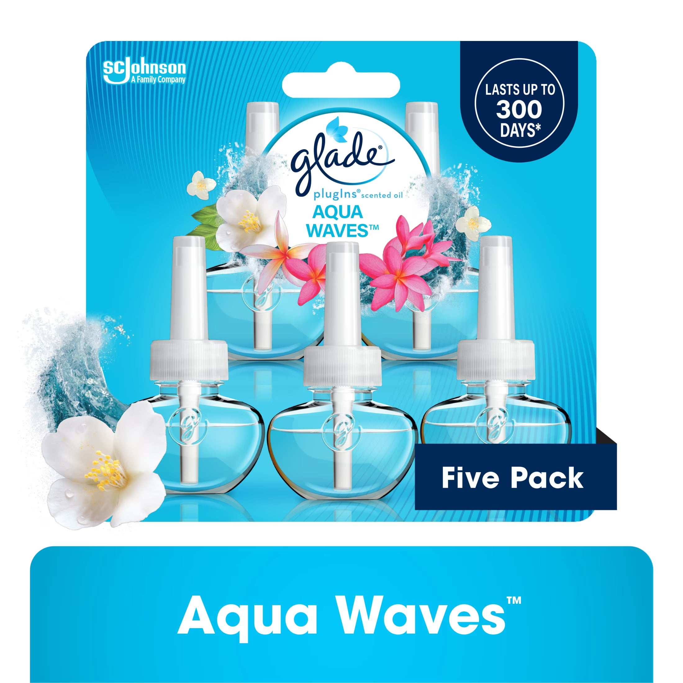 Glade PlugIns Scented Oil 5 Refills, Air Freshener, Aqua Waves, Essential Oil