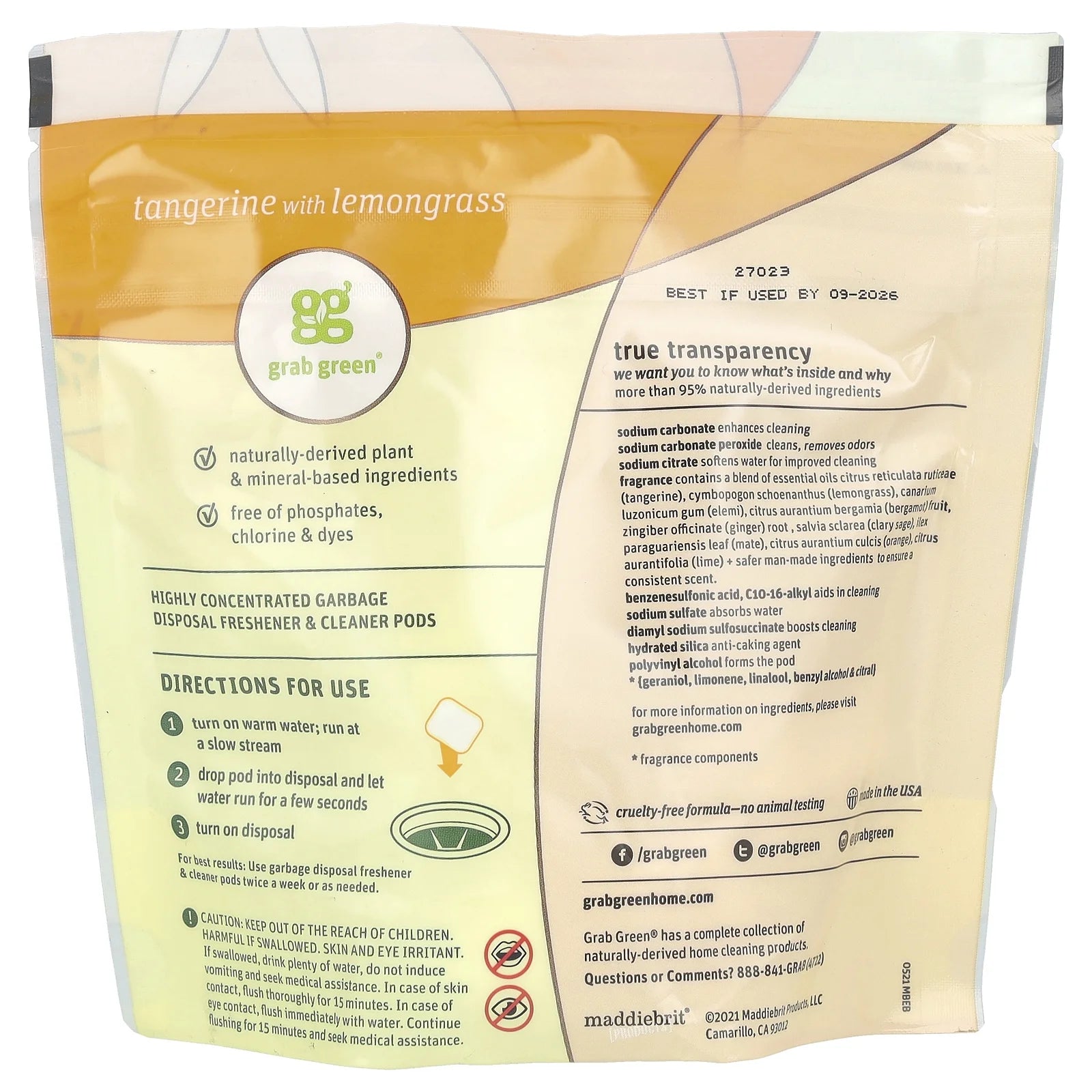 Grab Green Garbage Disposal Cleaner Pods, Tangerine Lemongrass scent, Removes - View 2