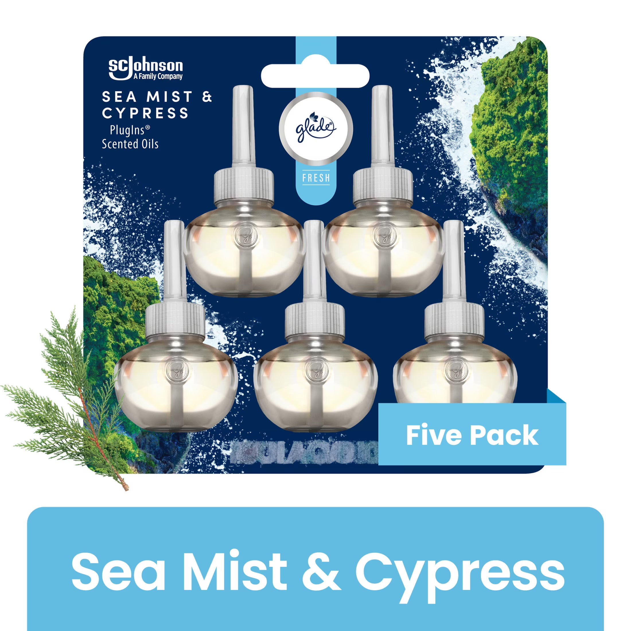 Glade PlugIns Scented Oils Air Freshener Refills, Sea Mist & Cypress, Fresh