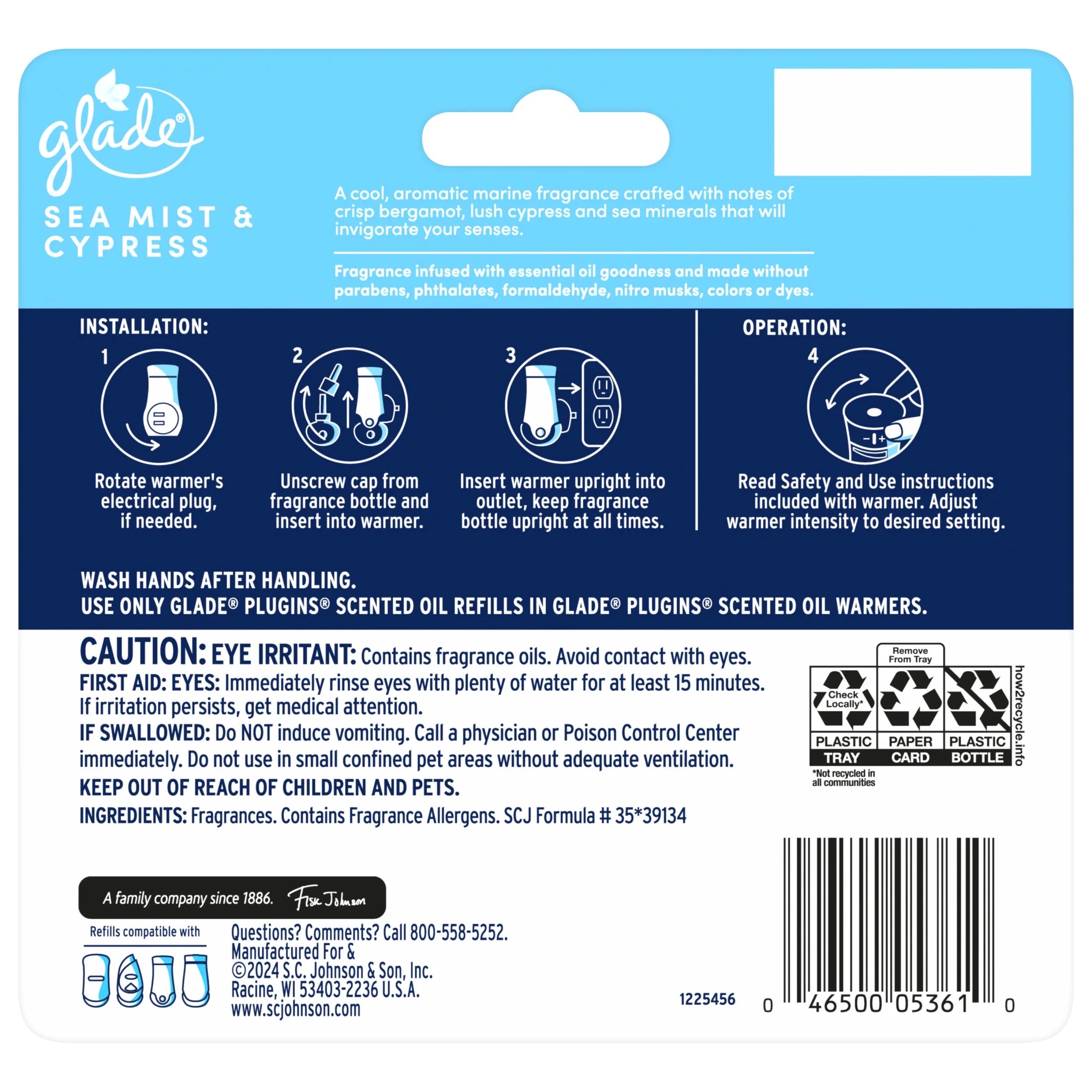 Glade PlugIns Scented Oils Air Freshener Refills, Sea Mist & Cypress, Fresh - View 6