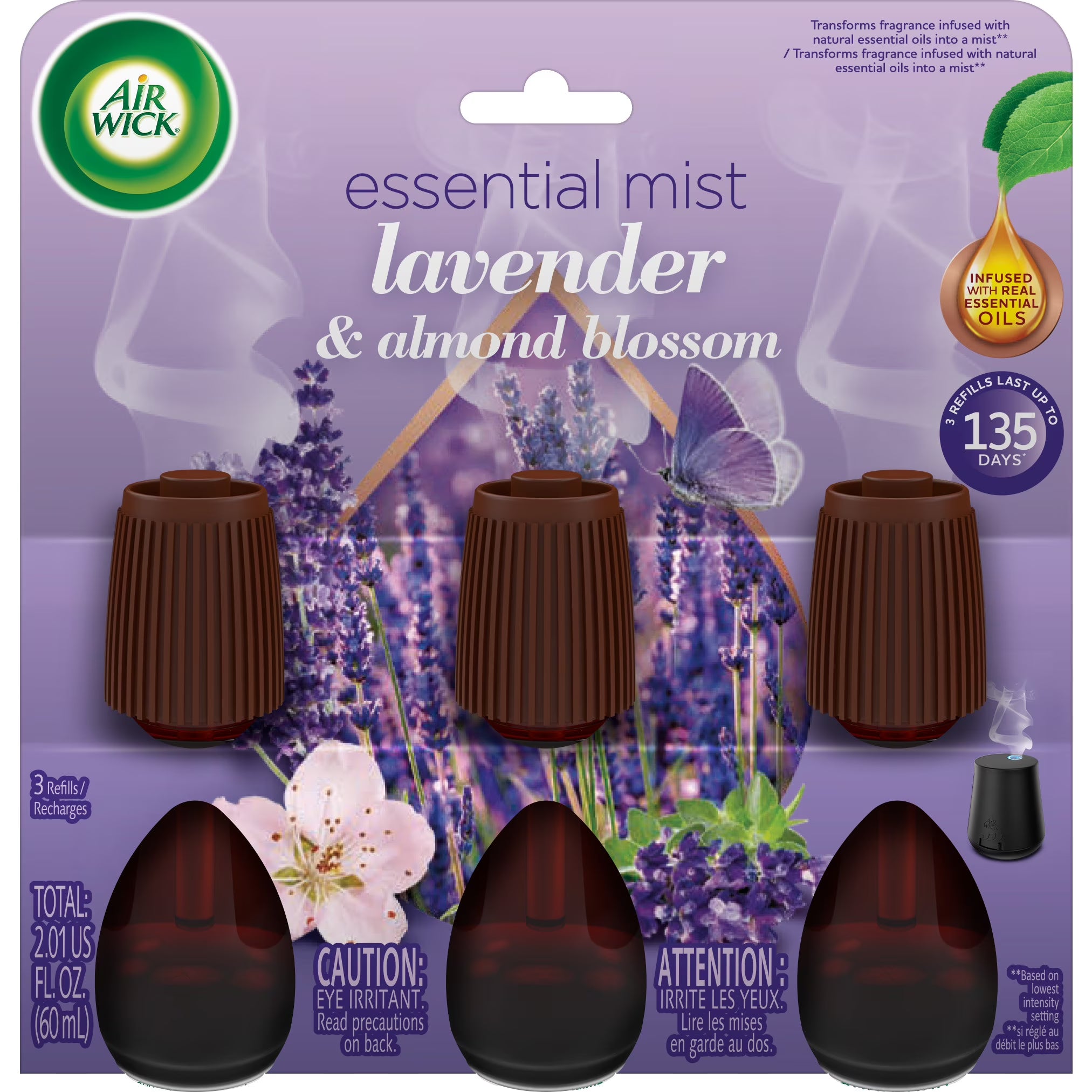 Air Wick Essential Mist Refill, 3ct, Lavender and Almond Blossom, Essential