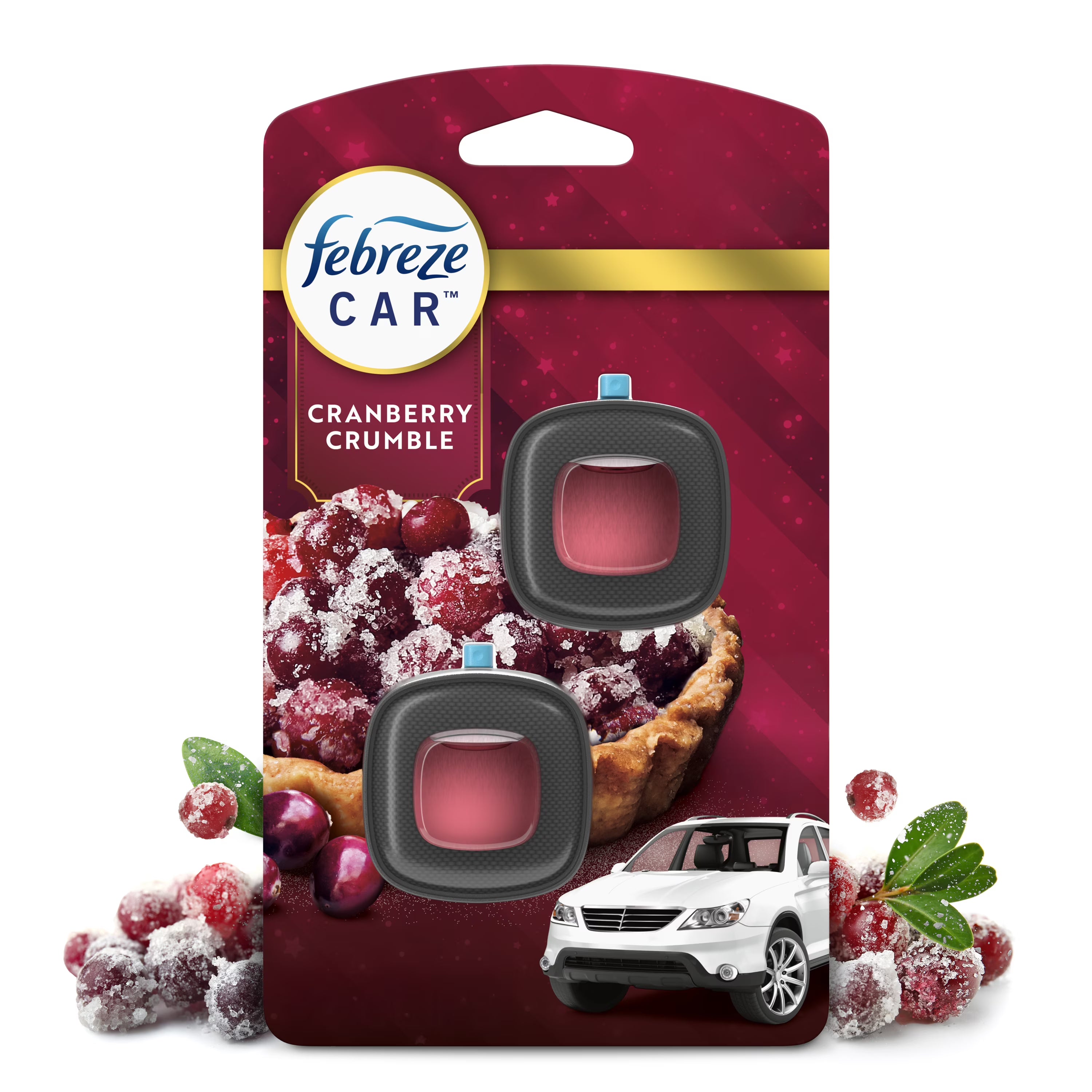 Febreze Car Air Freshener, Odor-Fighting Auto Car Vent Clip, Cranberry Crumble,