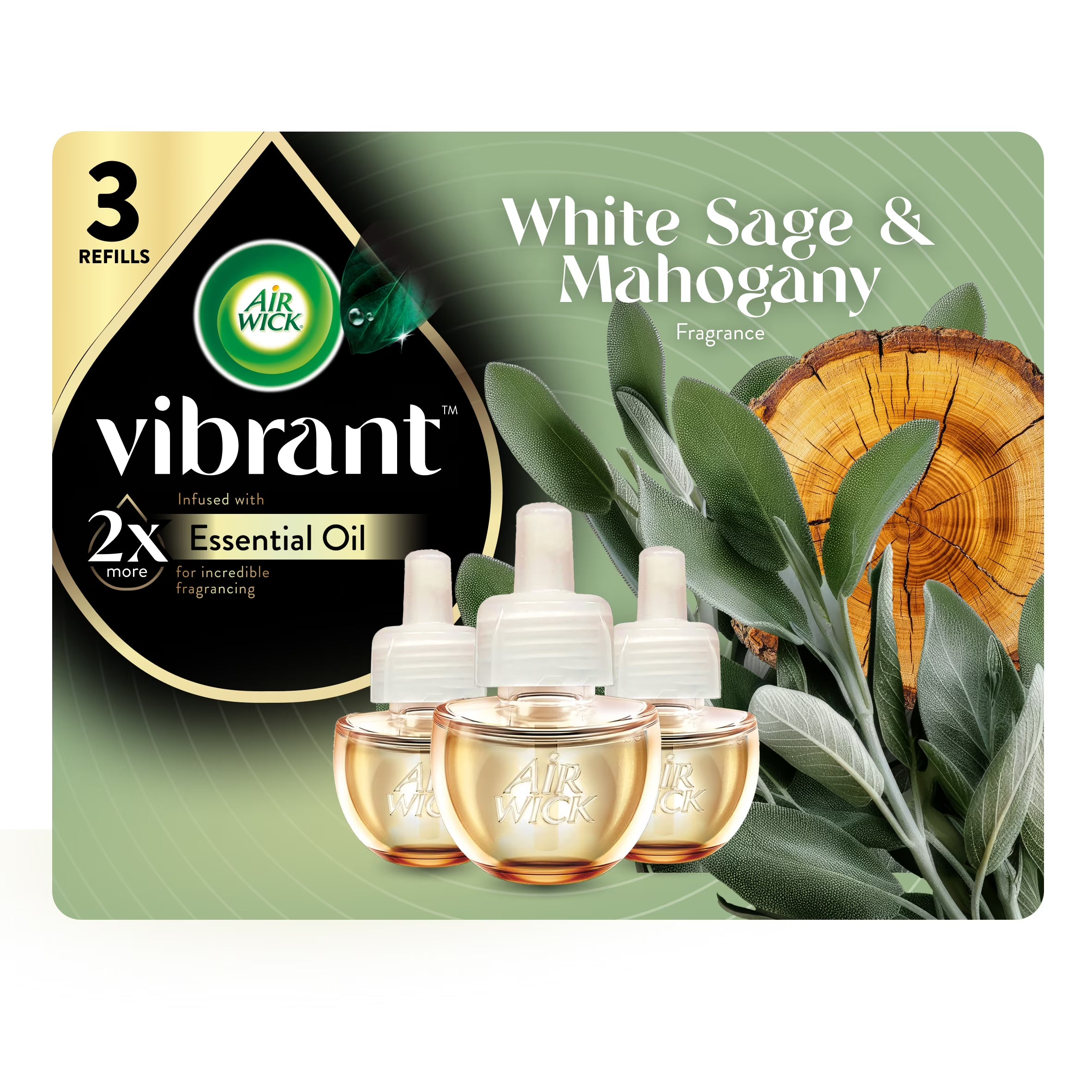 Air Wick Vibrant Plug-In Scented Oil Air Freshener Warmer Refills, White Sage