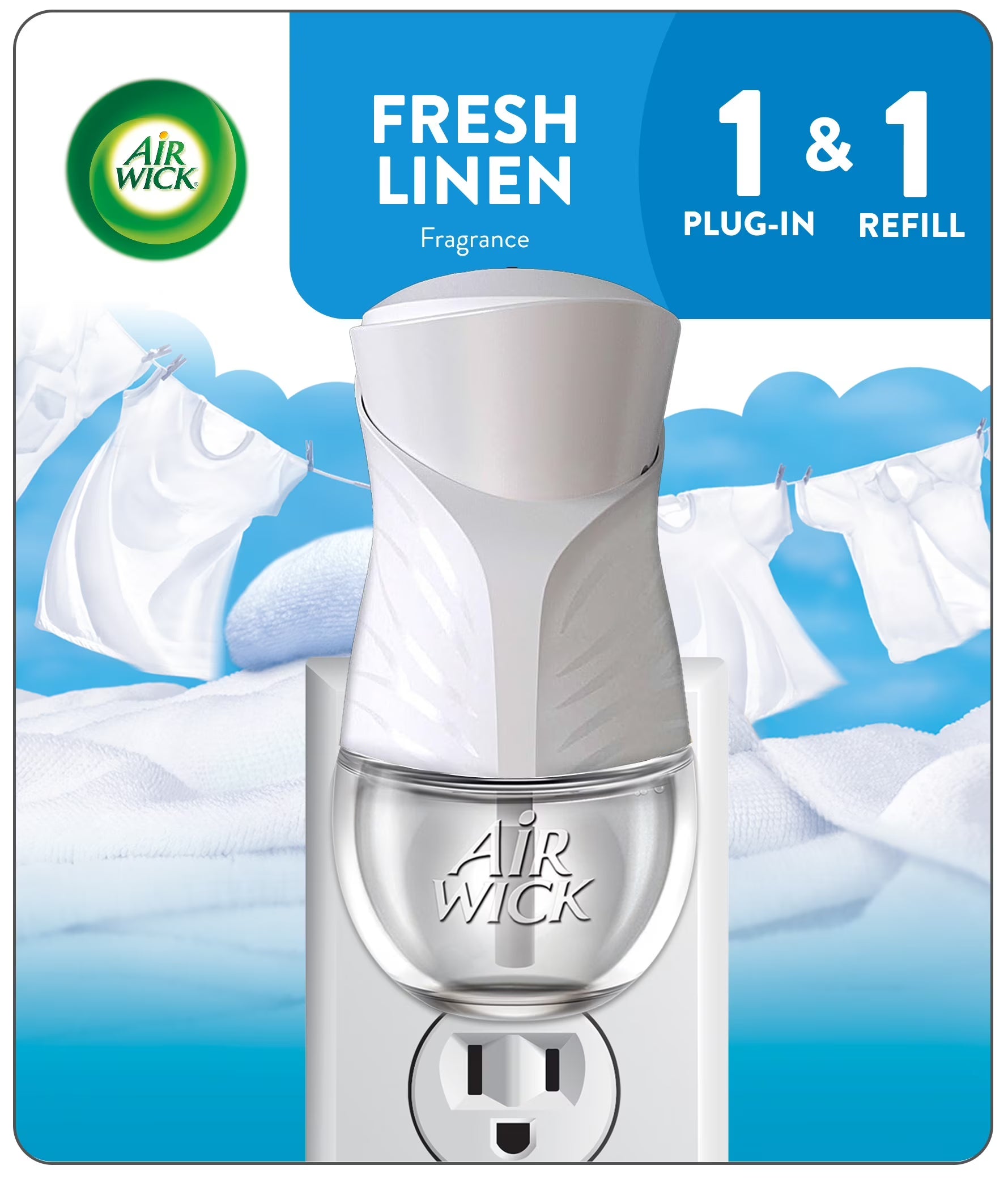 Air Wick Plug-in Air Freshener Scented Oil Warmer Starter Kit, Fresh Linen, 2