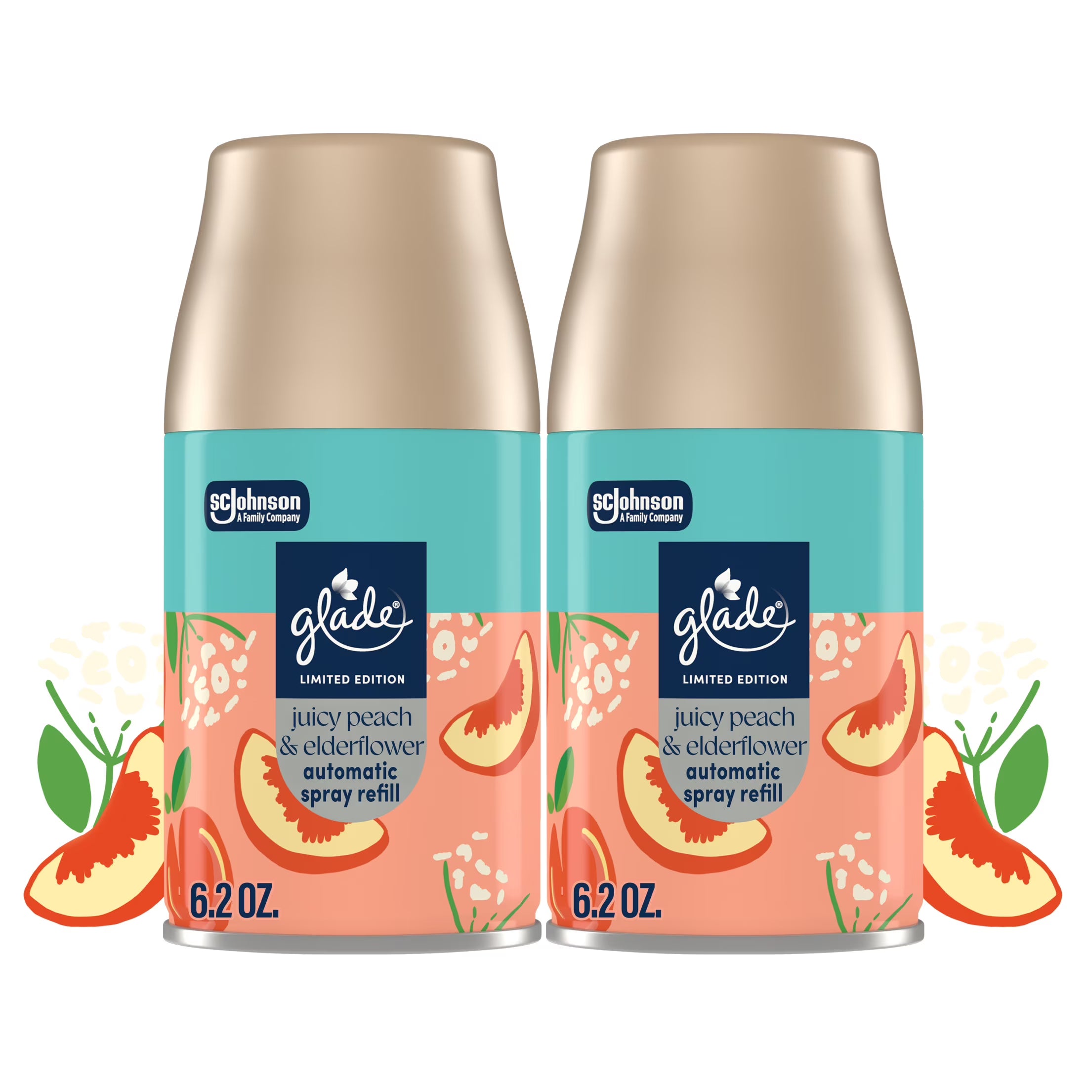 Glade® PlugIns®, Juicy Peach & Elderflower, Large Auto refills, 12.4 oz, 2 Count