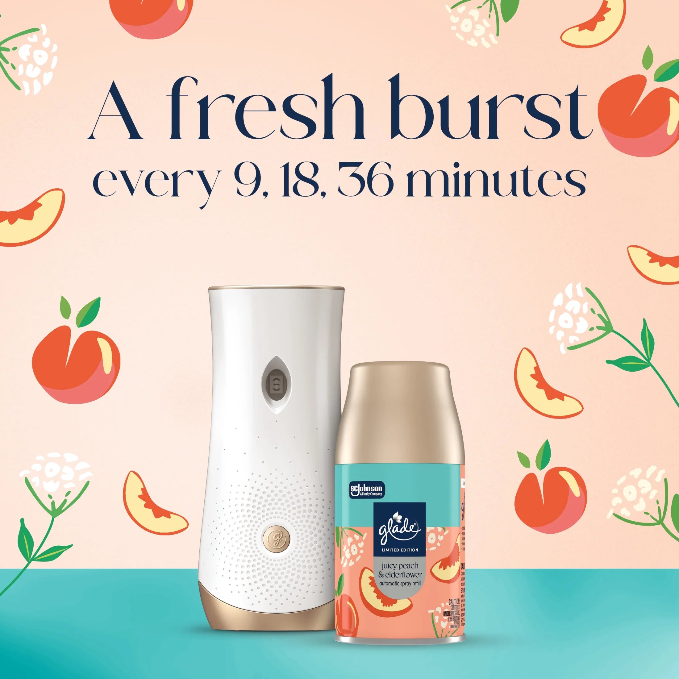 Glade® PlugIns®, Juicy Peach & Elderflower, Large Auto refills, 12.4 oz, 2 Count - View 2