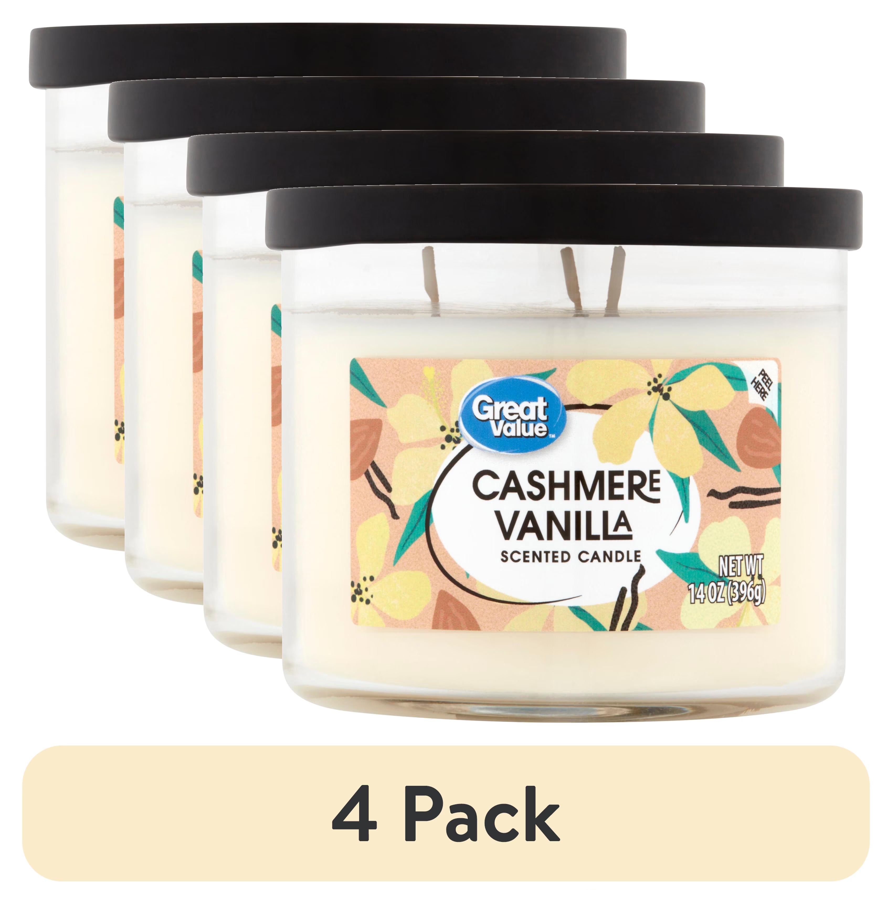 (4 pack) Great Value Cashmere Vanilla Scented Candle, 3 Wick, 14 oz - View 2