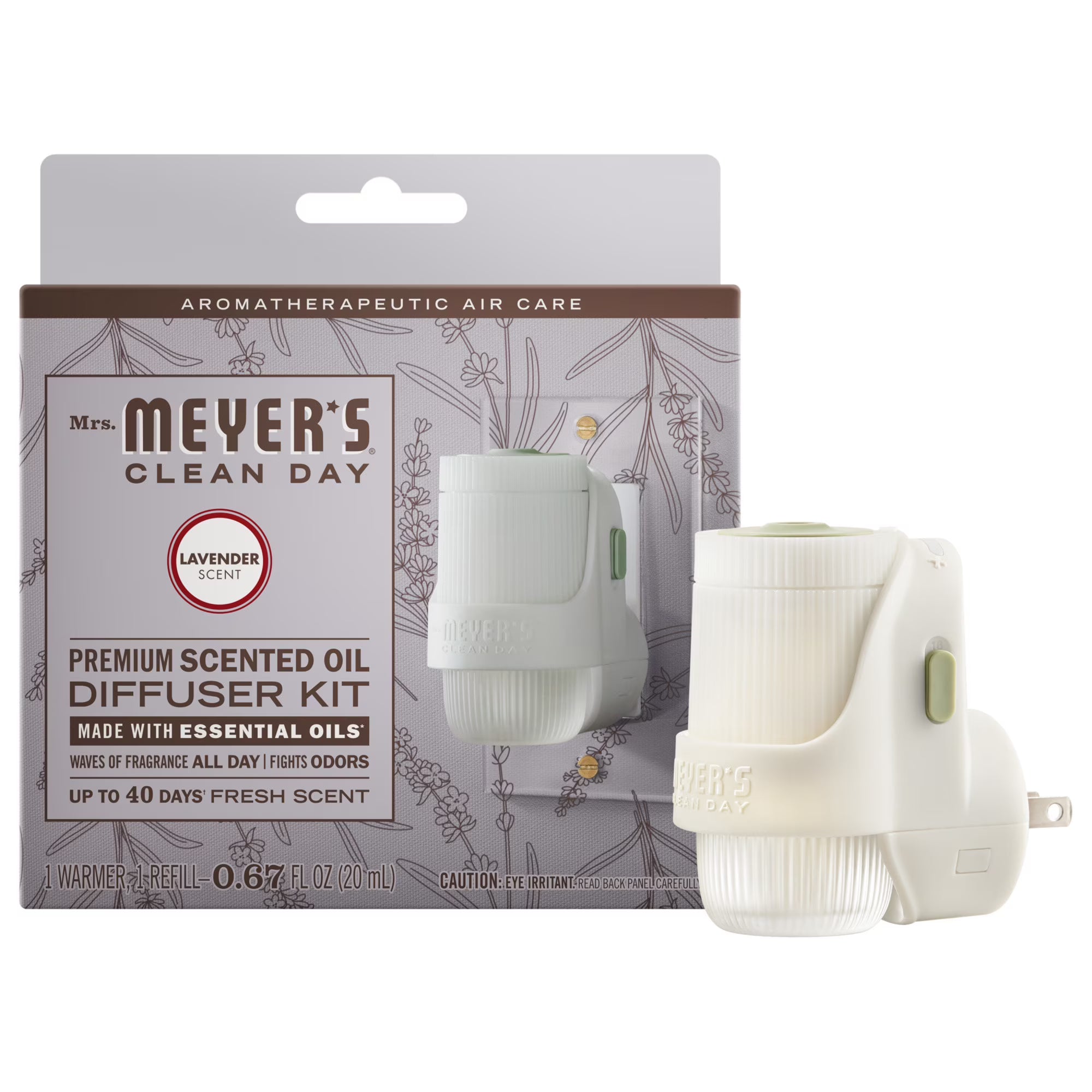 Mrs. Meyer's Lavender Scented Oil Diffuser Starter Kit, Plug-in, 1 Warmer &