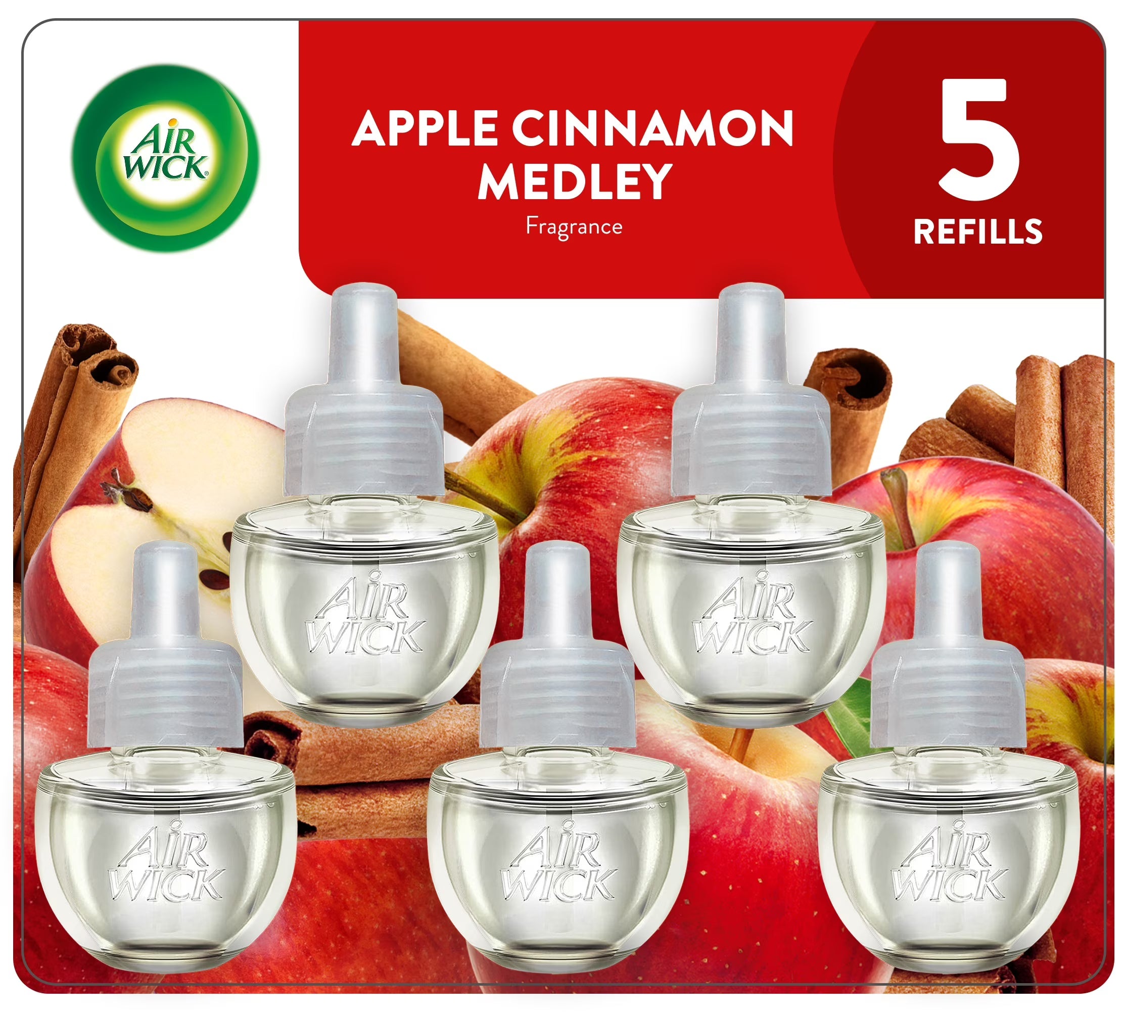 Air Wick Plug-In Air Freshener Scented Oil Refills, Apple Cinnamon Medley, 5