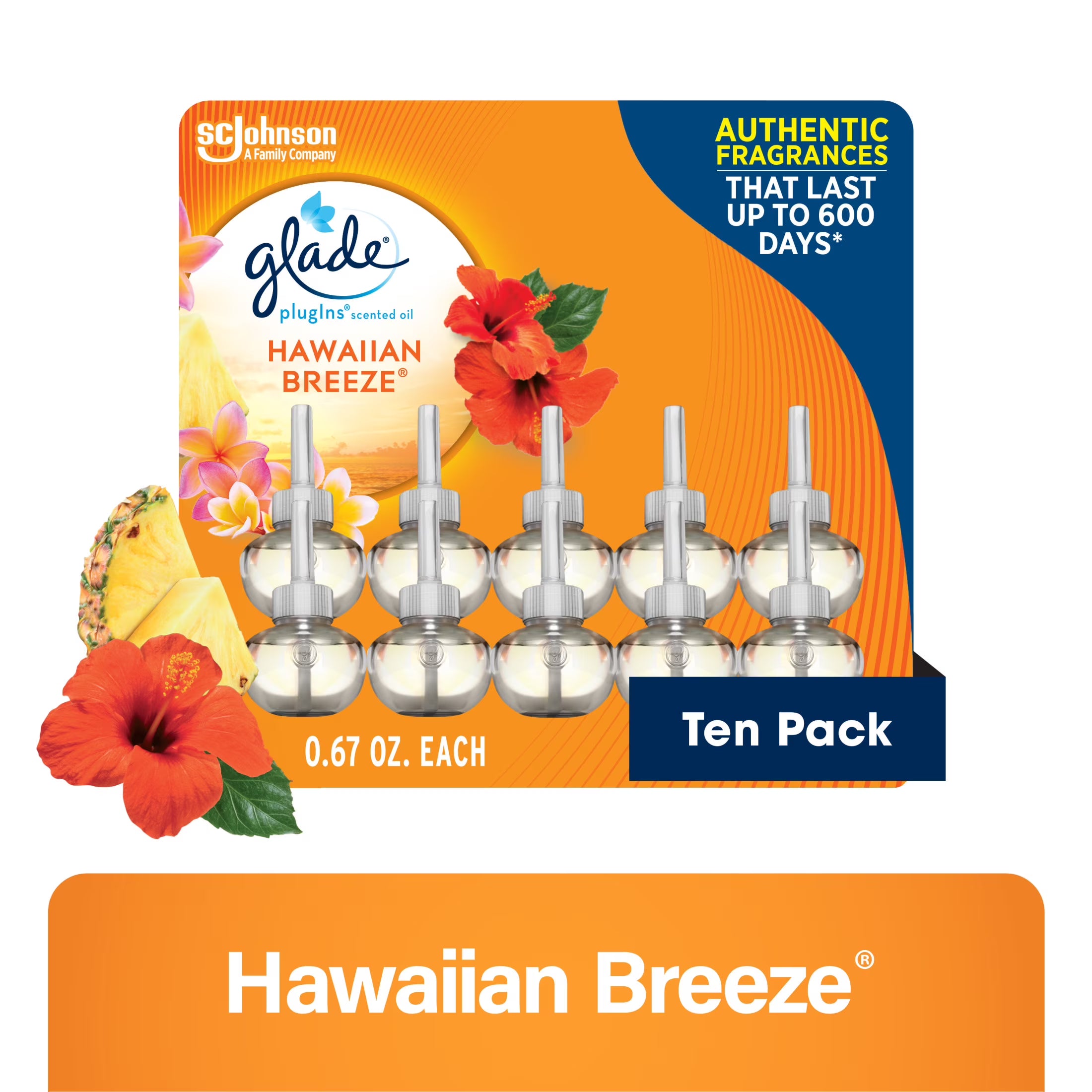 Glade PlugIns Scented Oil 10 Refills, Air Freshener, Hawaiian Breeze®, 10 x - View 2