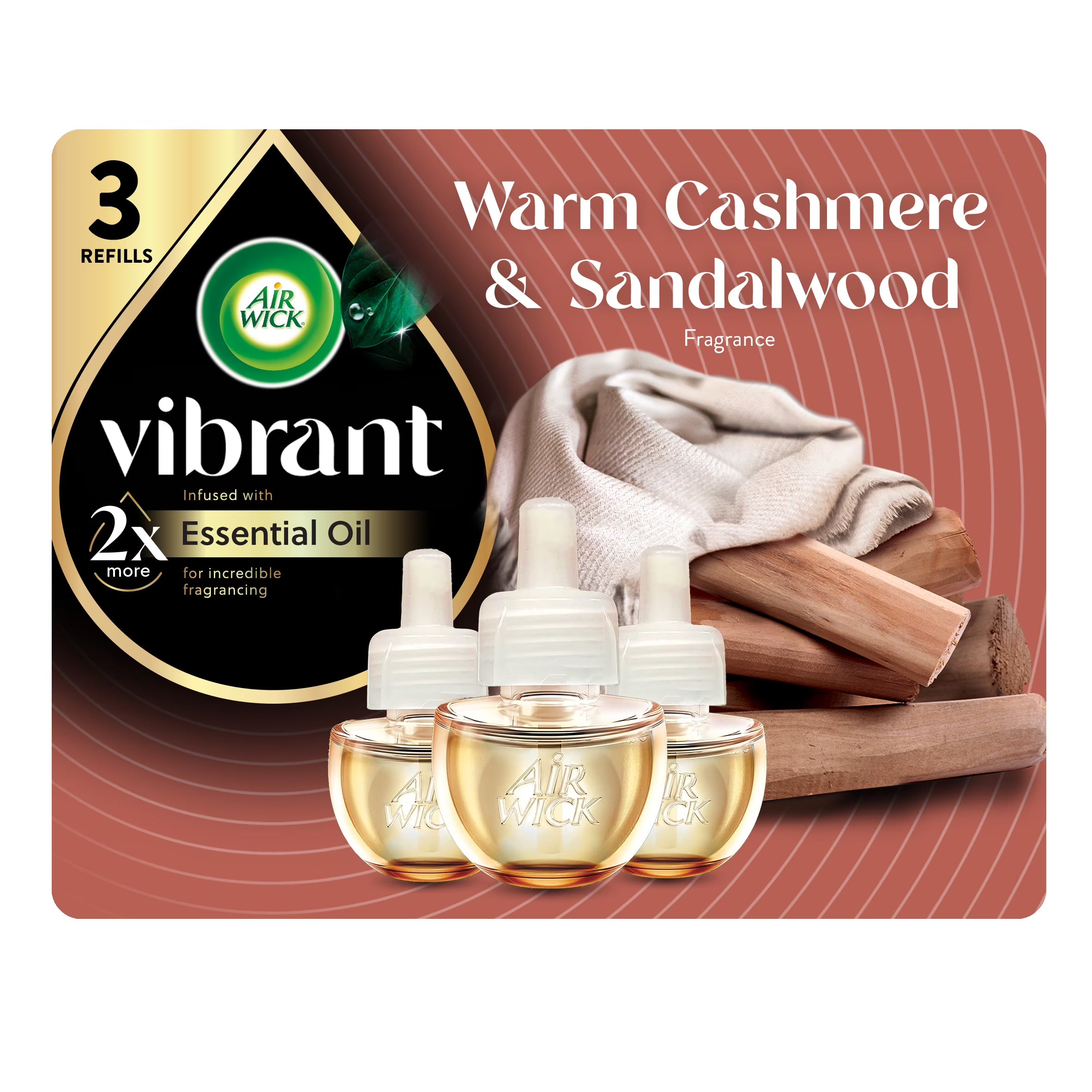 Air Wick Vibrant Plug-In Scented Oil Air Freshener Warmer Refills, Cashmere and