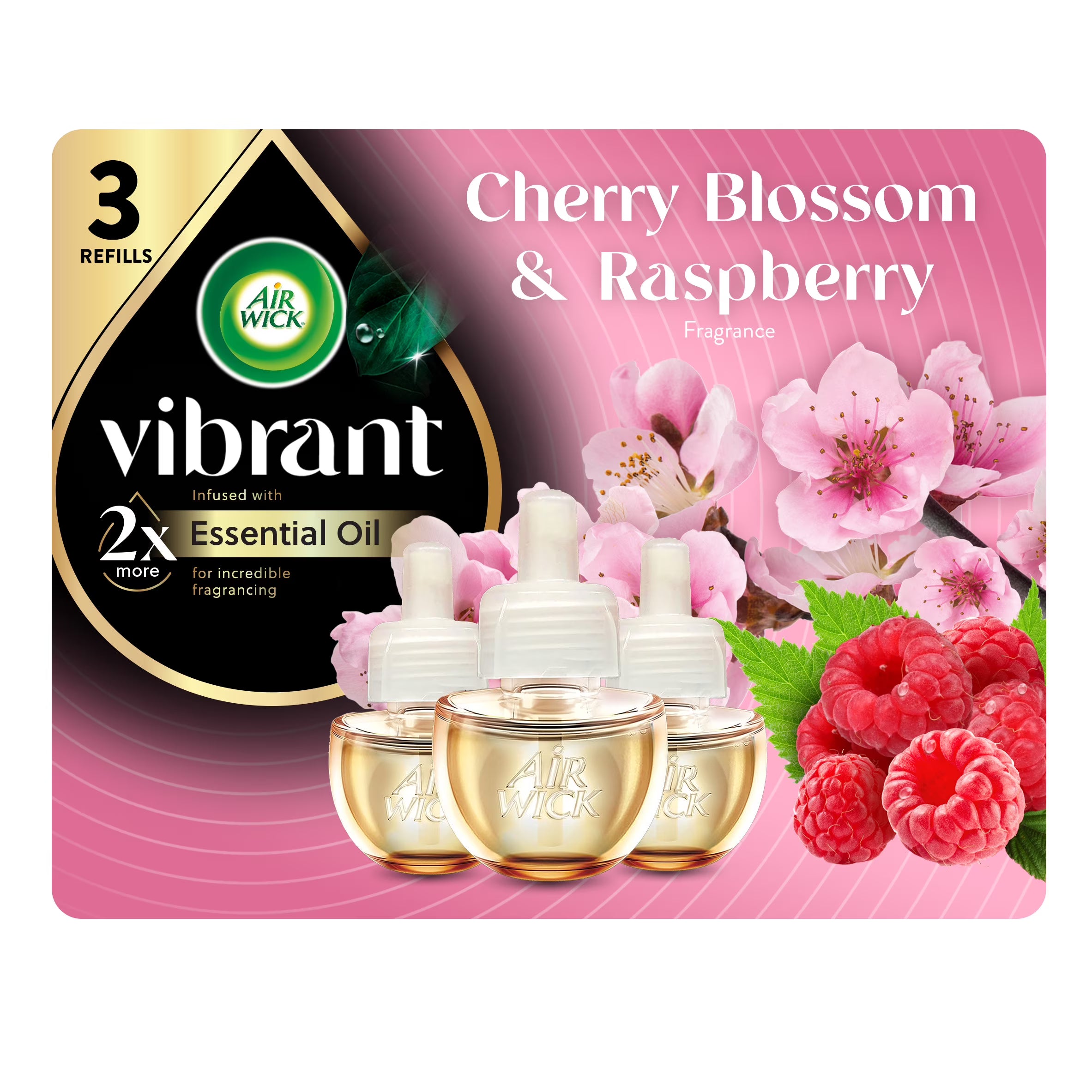 Air Wick Vibrant Plug-In Scented Oil Air Freshener Warmer Refills, Cherry