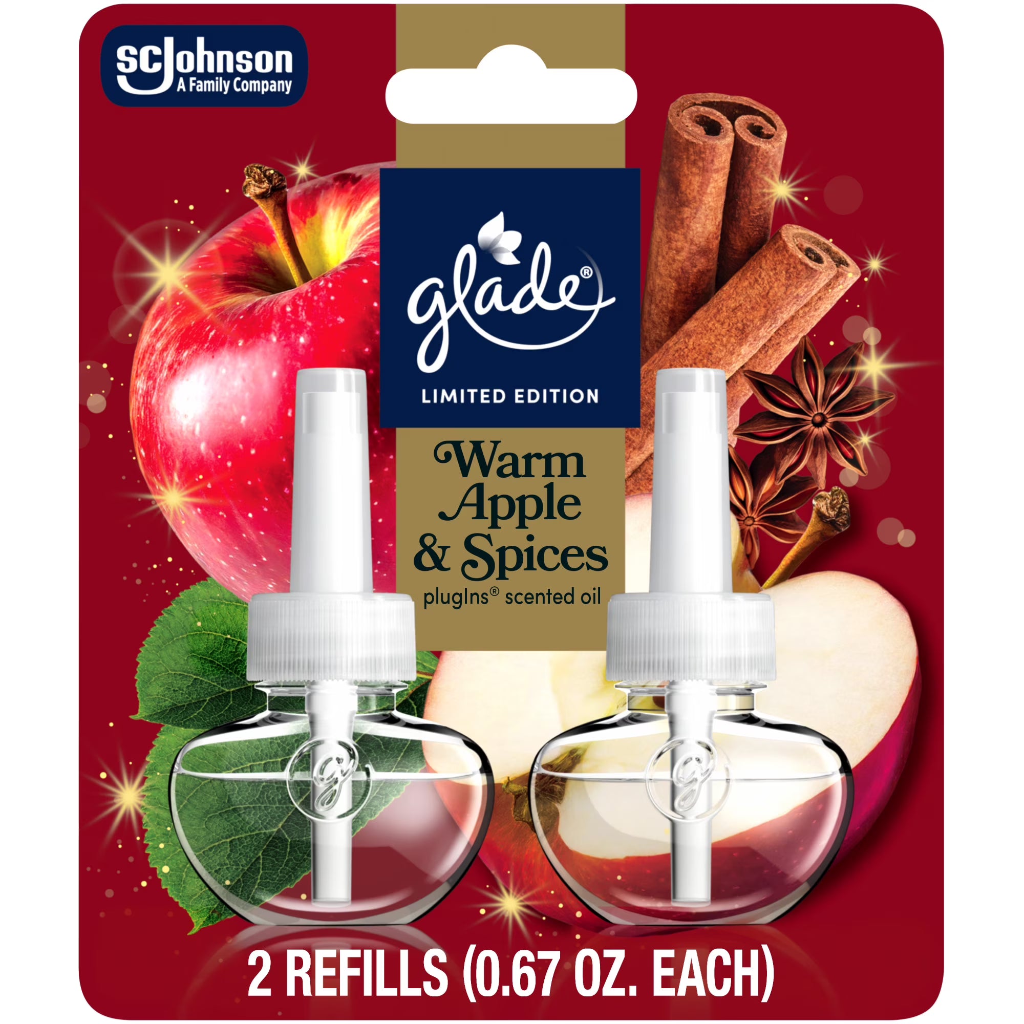 Glade® PlugIns® Refills Air Freshener, Warm Apple & Spices, 1.34oz., 2 Count