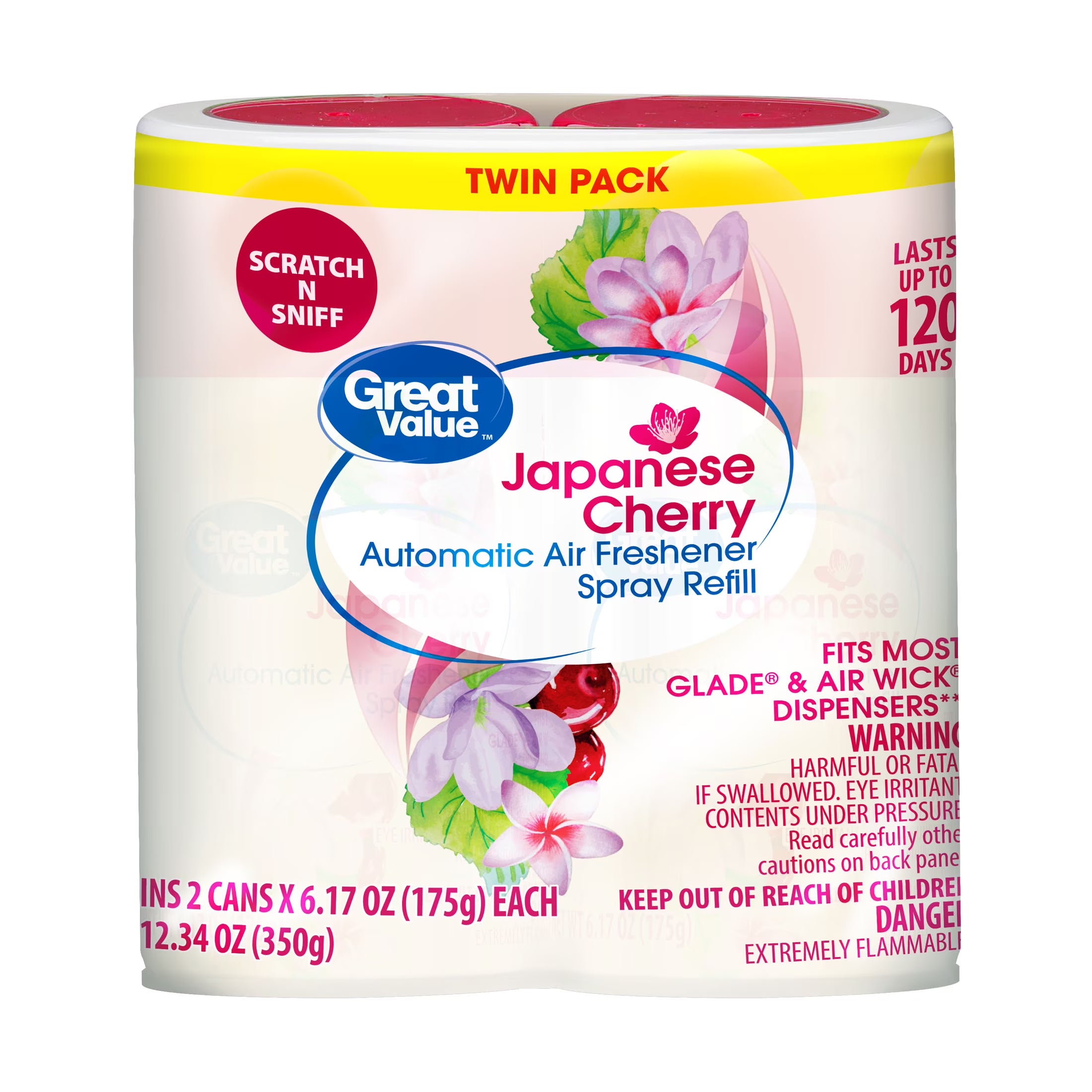 Great Value Automatic Air Freshener Spray Refill, Cherry Blossom, 2-6.17 oz, 2