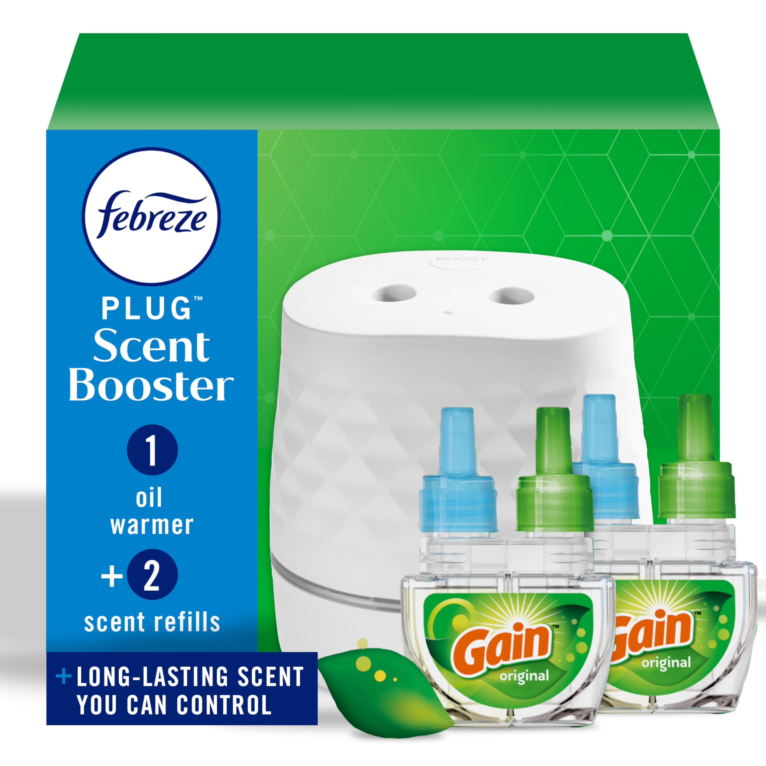 Febreze Plug Scent Booster Starter Kit, Oil Diffuser, Air Freshener Plug in,