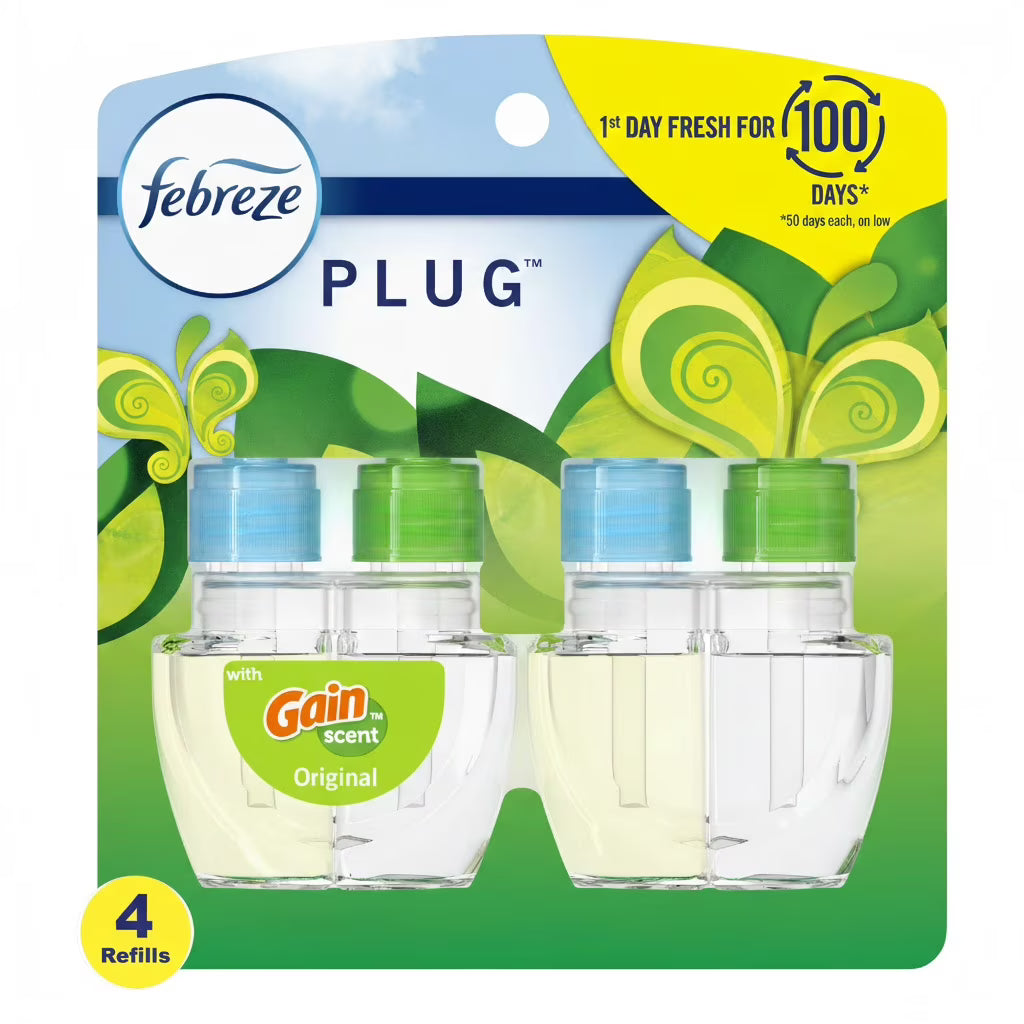 Febreze Plug In Air Freshener, Odor-Fighting Scented Oil Refill, Gain Scent, 4