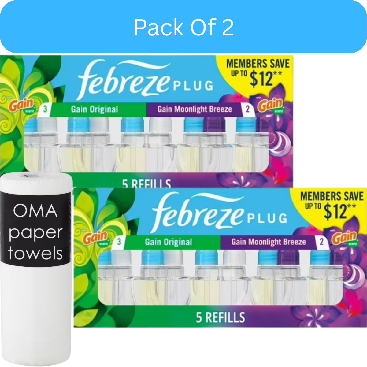 Febreze Plug Air Freshener – Gain Original & Gain Moonlight Breeze (5 Refills,