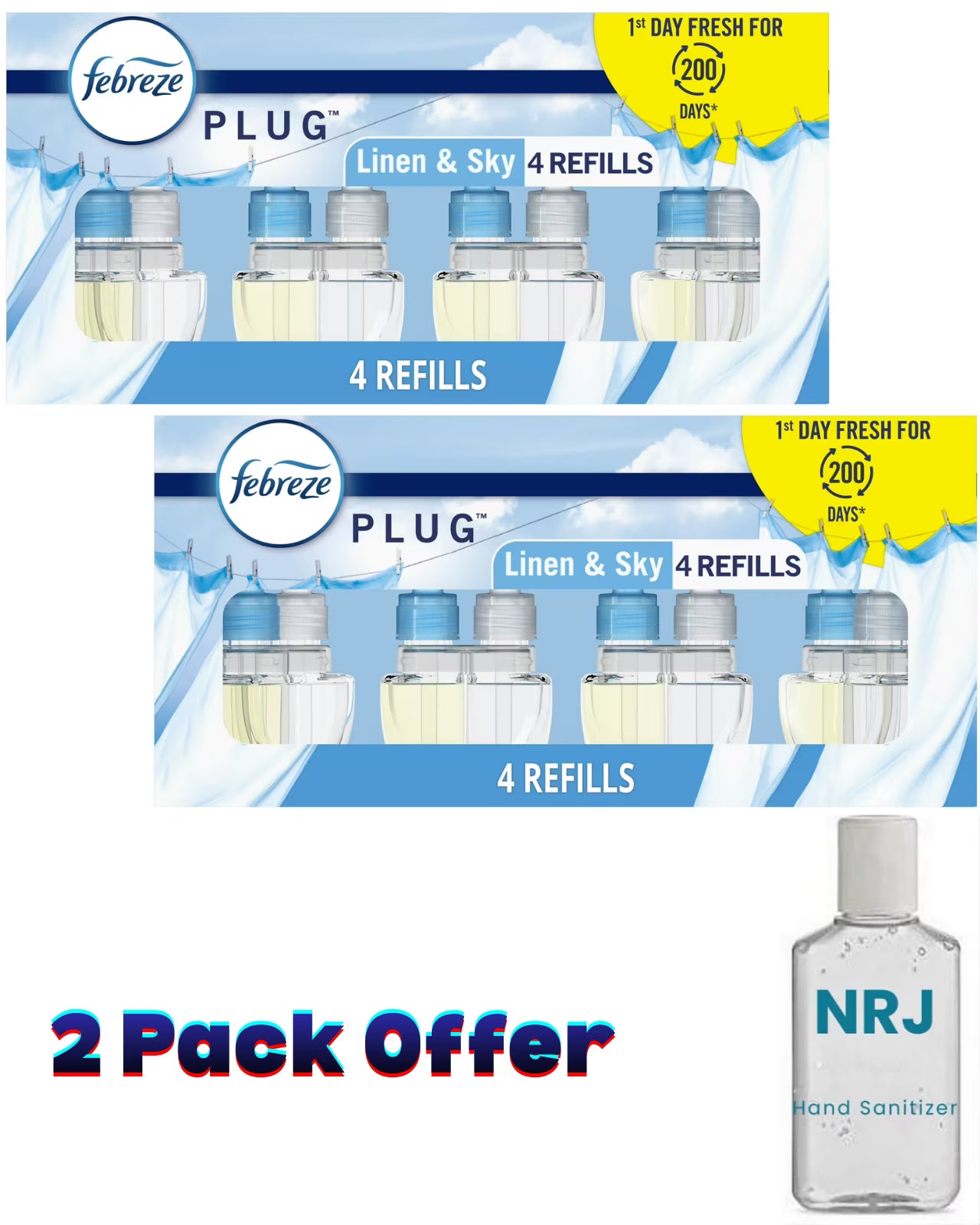 Febreze Plug In Air Freshener, Odor-Fighting Scented Oil Refill, Linen & Sky, 4