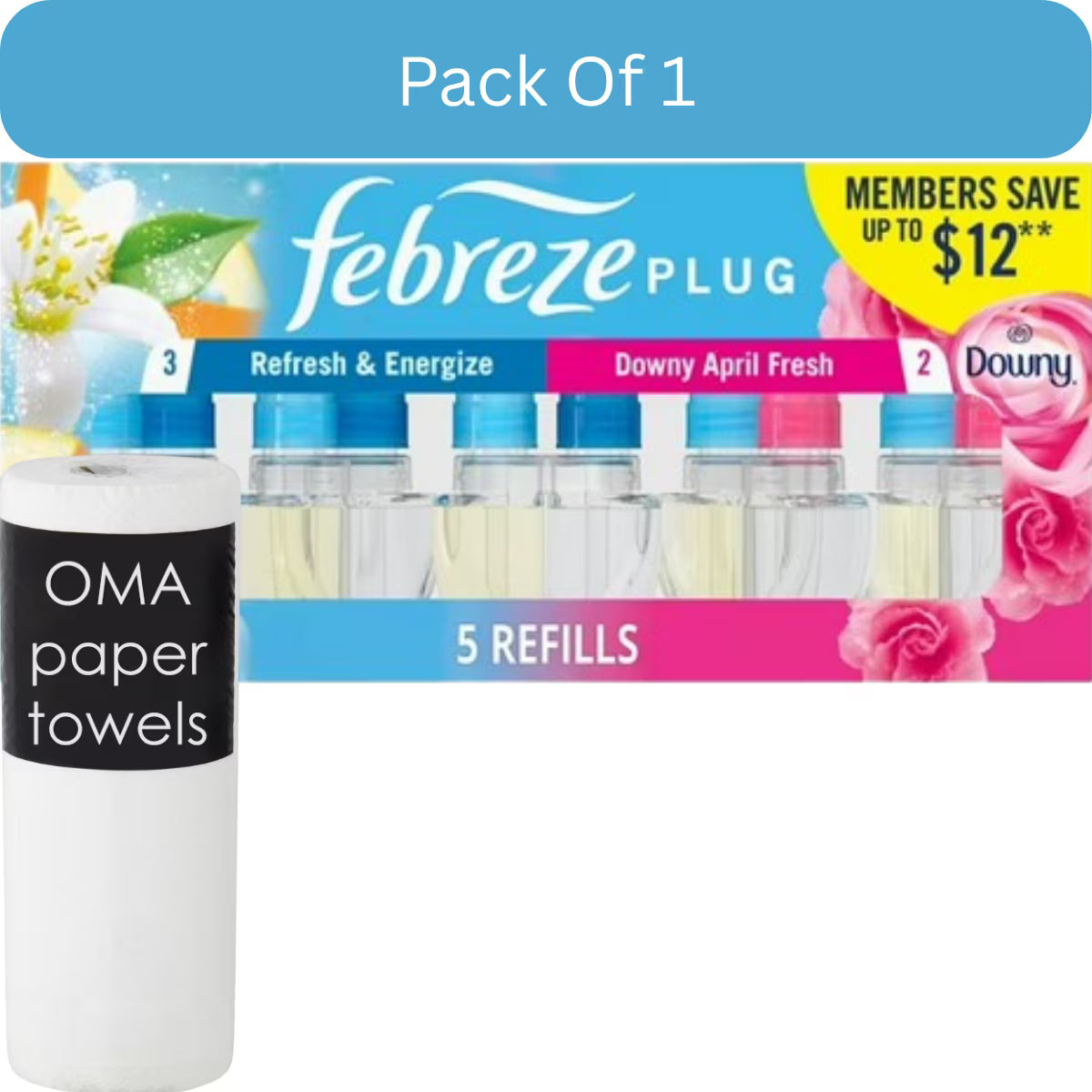 Febreze Plug Air Freshener – Refresh & Energize / Downy April Fresh (5 Refills,