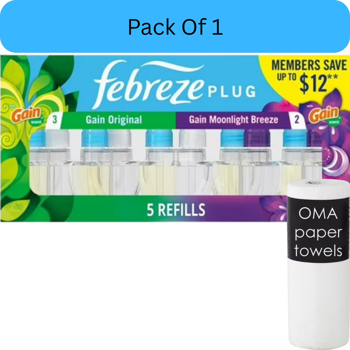 Febreze Plug Air Freshener – Gain Original & Gain Moonlight Breeze (5 Refills,