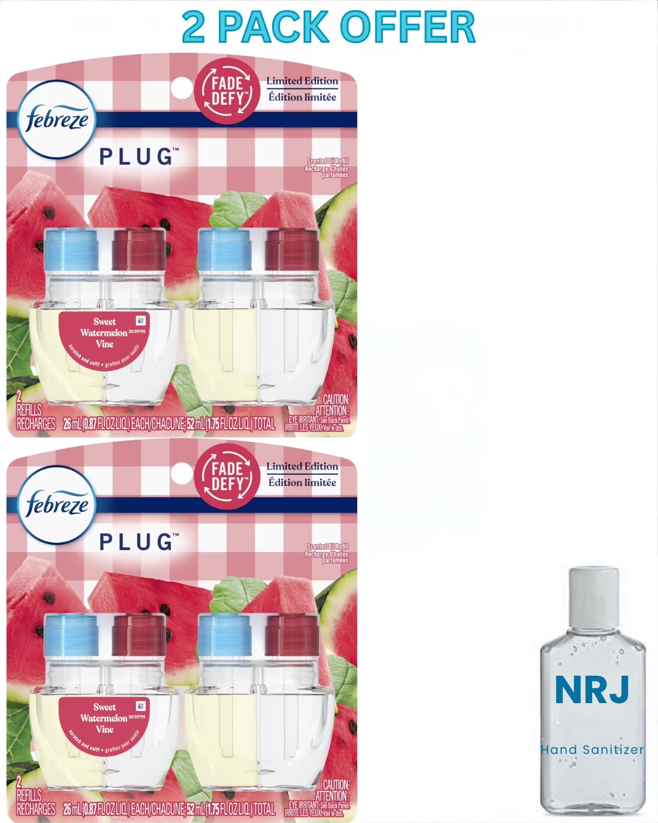 Febreze Plug In Air Freshener, Odor-Fighting Oil Refill, Sweet Watermelon Vine,