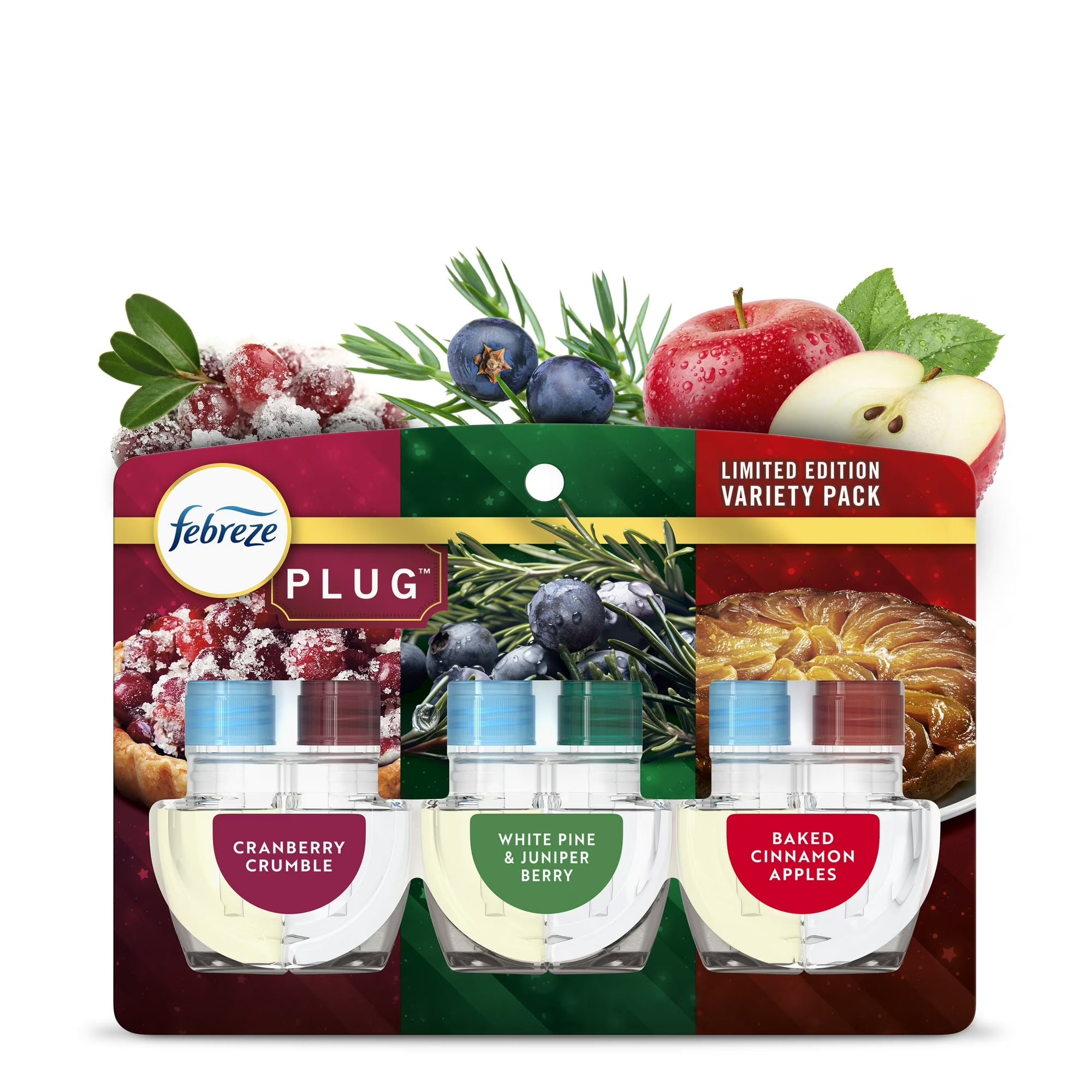 Febreze Plug In Air Freshener, Odor-Fighting Scented Oil Refill, Holiday Mix, 3