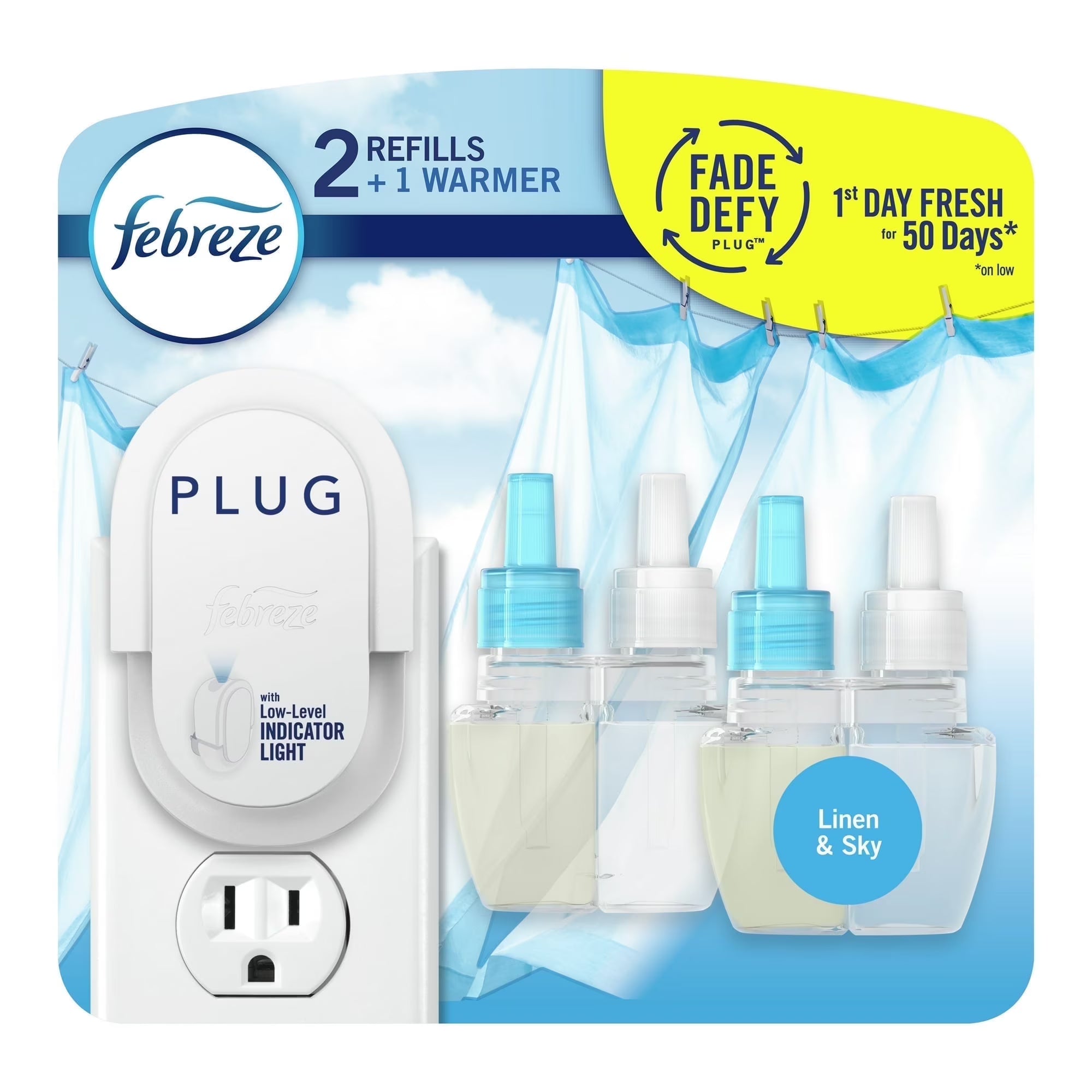 ( 3 Pack ) Febreze Plug In Air Freshener, Scented Oil Starter Kit, Linen & Sky,