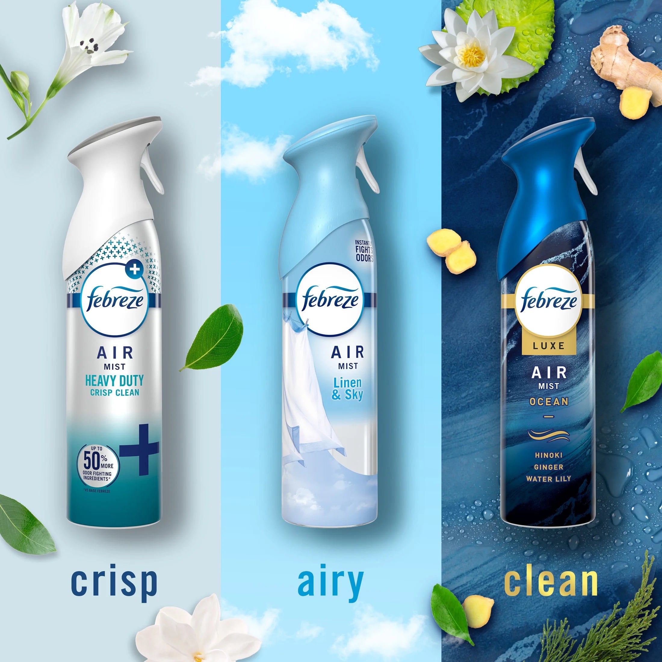 Febreze Air Mist Spray, Heavy Duty, Ocean, Linen & Sky, 8.1oz, 3 Count - View 4