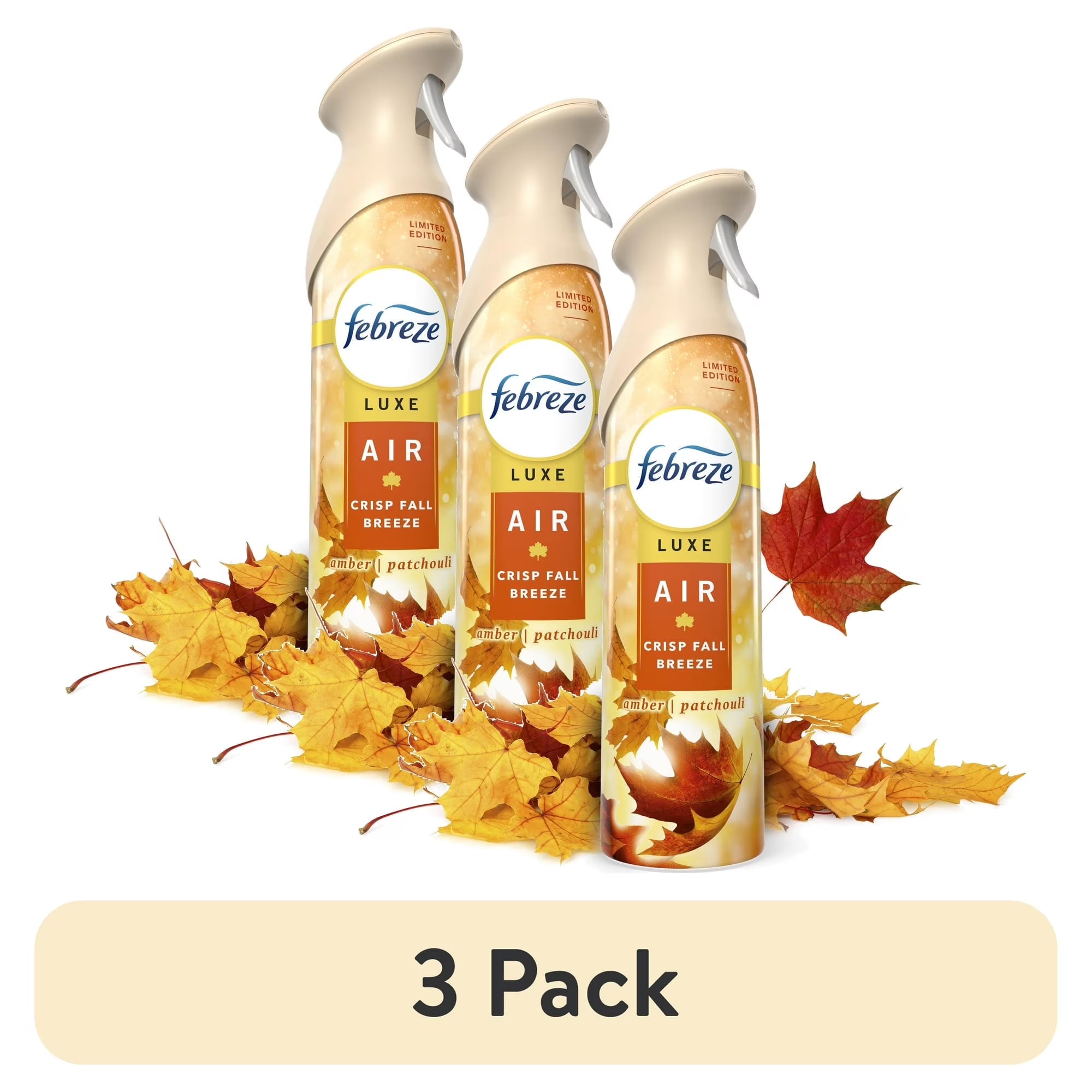 (3 pack) Febreze Air Freshener Spray, Odor-Fighting Room Spray, Crisp Fall