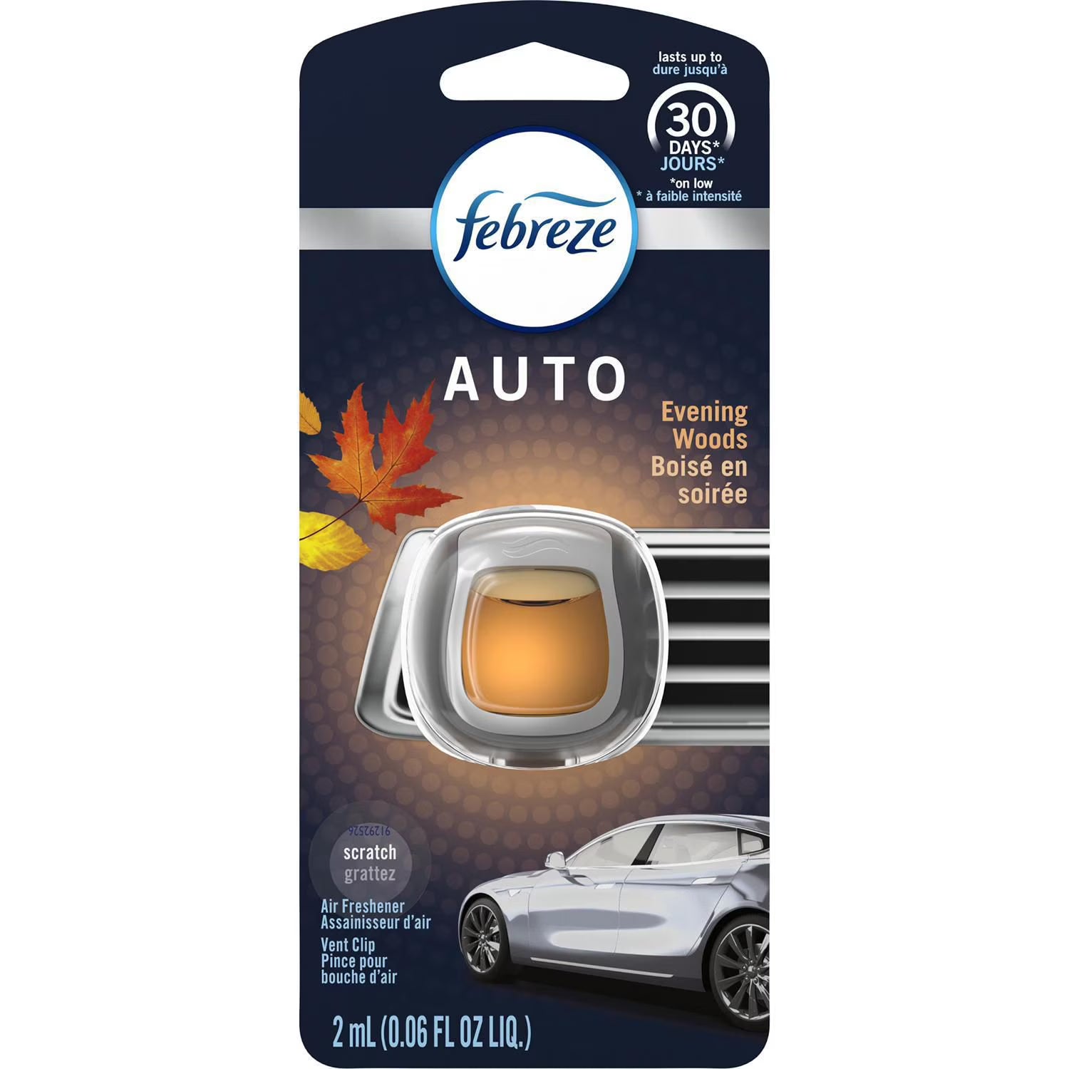 Febreze AUTO Odor-Eliminating Car Freshener Vent Clip Evening Woods, .06 oz.