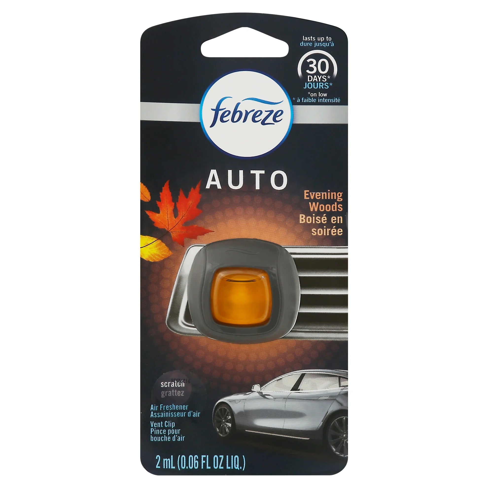 Febreze AUTO Odor-Eliminating Car Freshener Vent Clip Evening Woods, .06 oz. - View 2