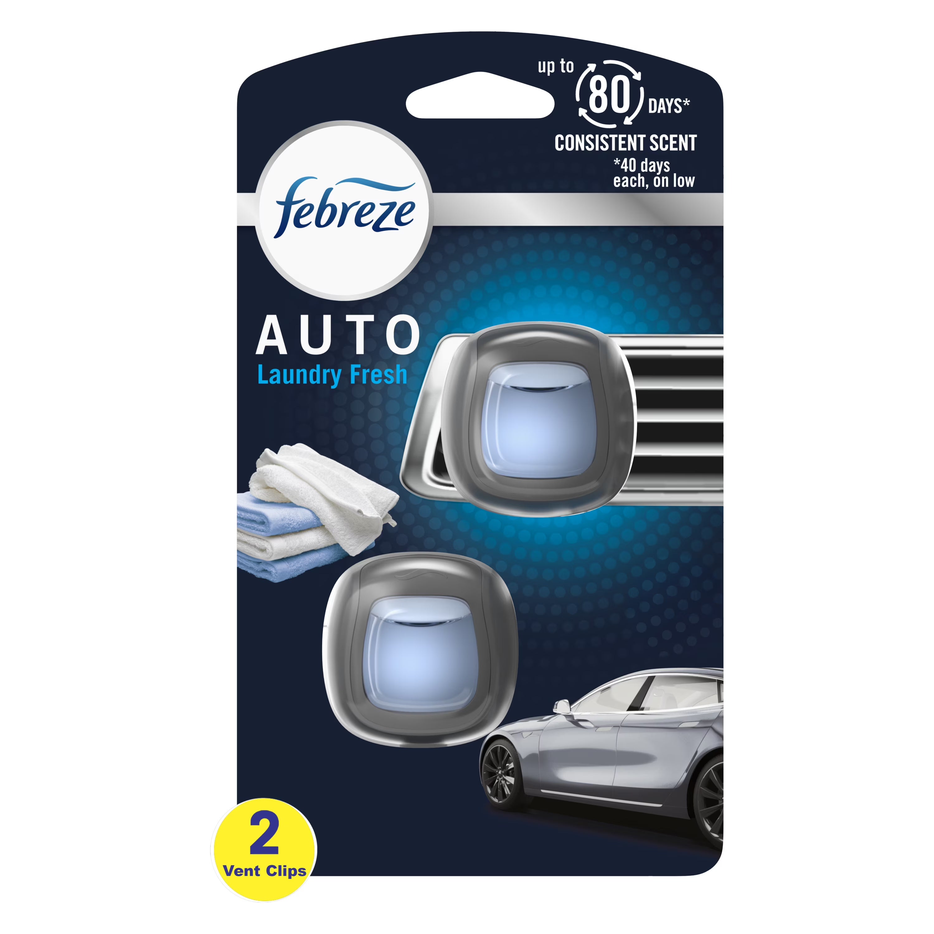 Febreze AUTO Air Freshener Vent Clip Laundry Fresh Scent, .06 oz Car Vent Clip,