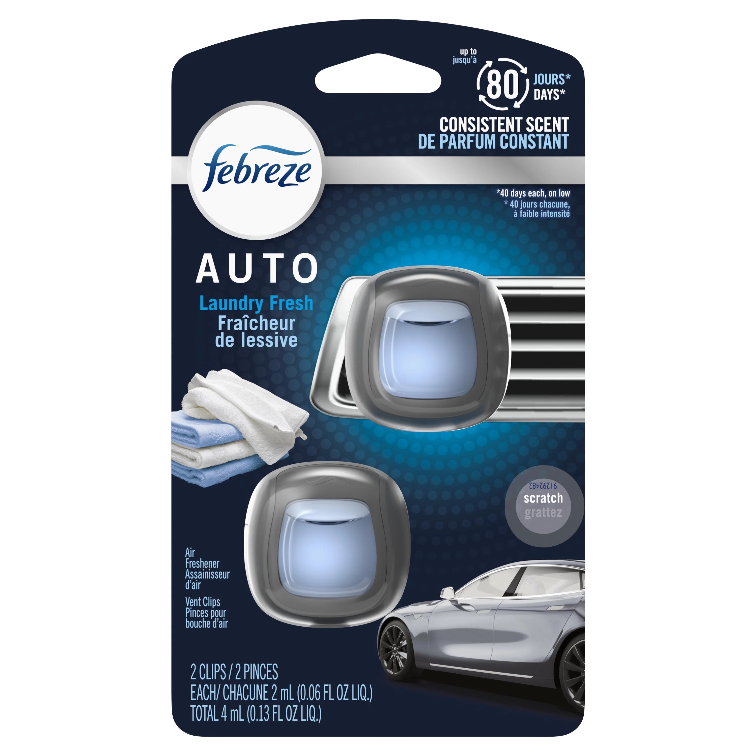 Febreze AUTO Air Freshener Vent Clip Laundry Fresh Scent, .06 oz Car Vent Clip, - View 2