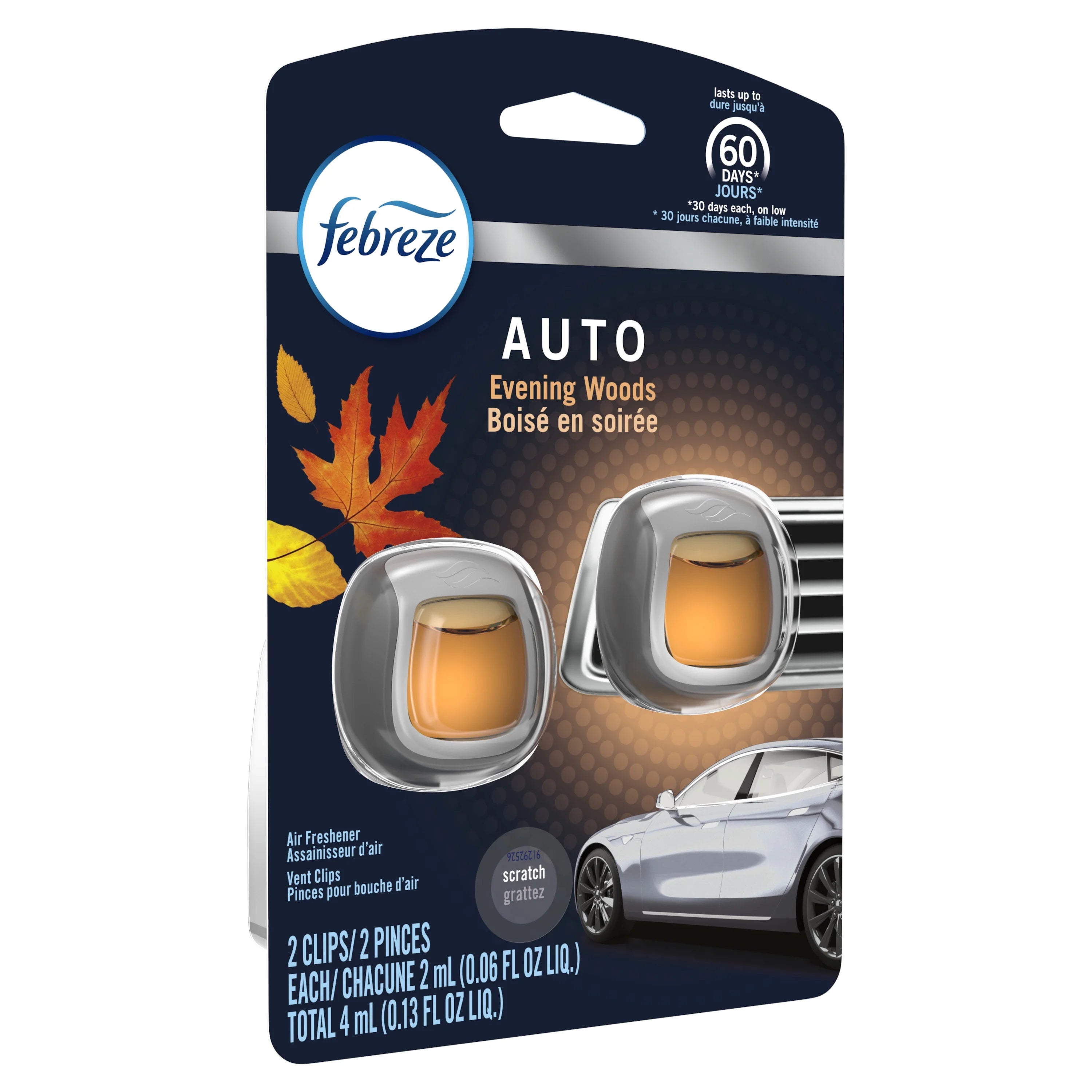 Febreze Auto Odor-Eliminating Car Freshener Vent Clip, Evening Woods, .06 oz, 2 - View 4