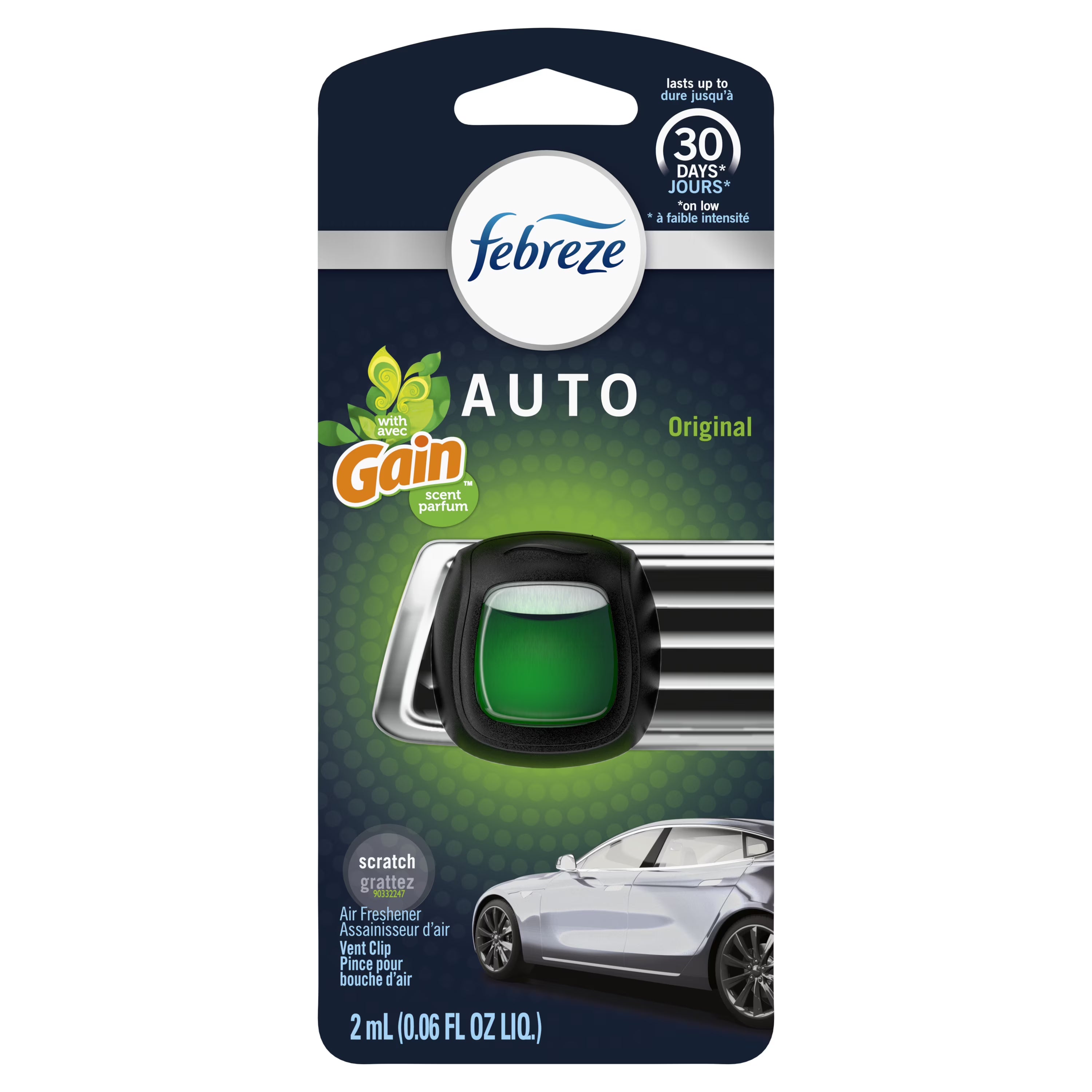 Febreze Car Odor-Fighting Air Freshener Vent Clip with Gain Scent, Original, 1