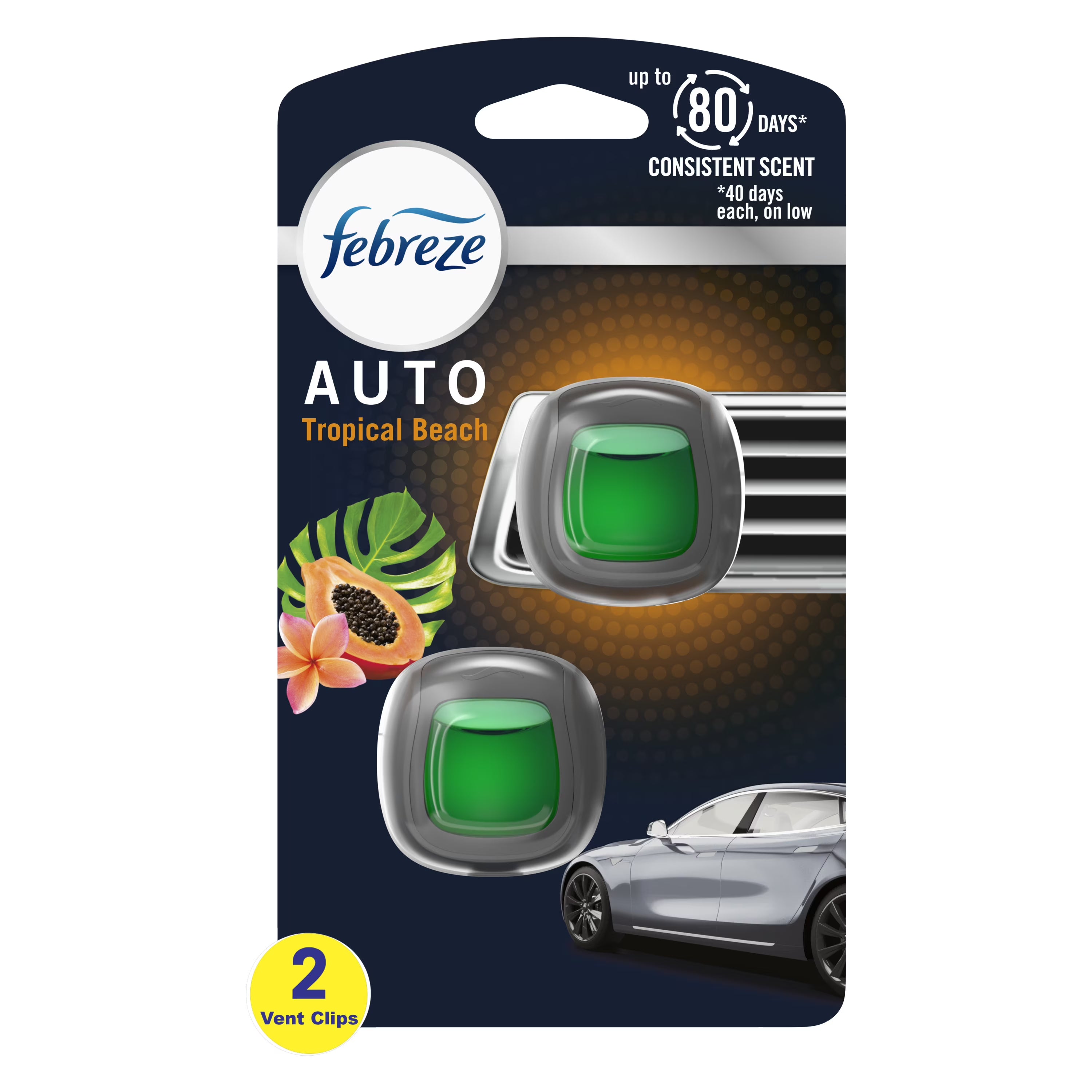 Febreze AUTO Air Freshener Vent Clip Tropical Breeze Scent, .06 oz Car Vent