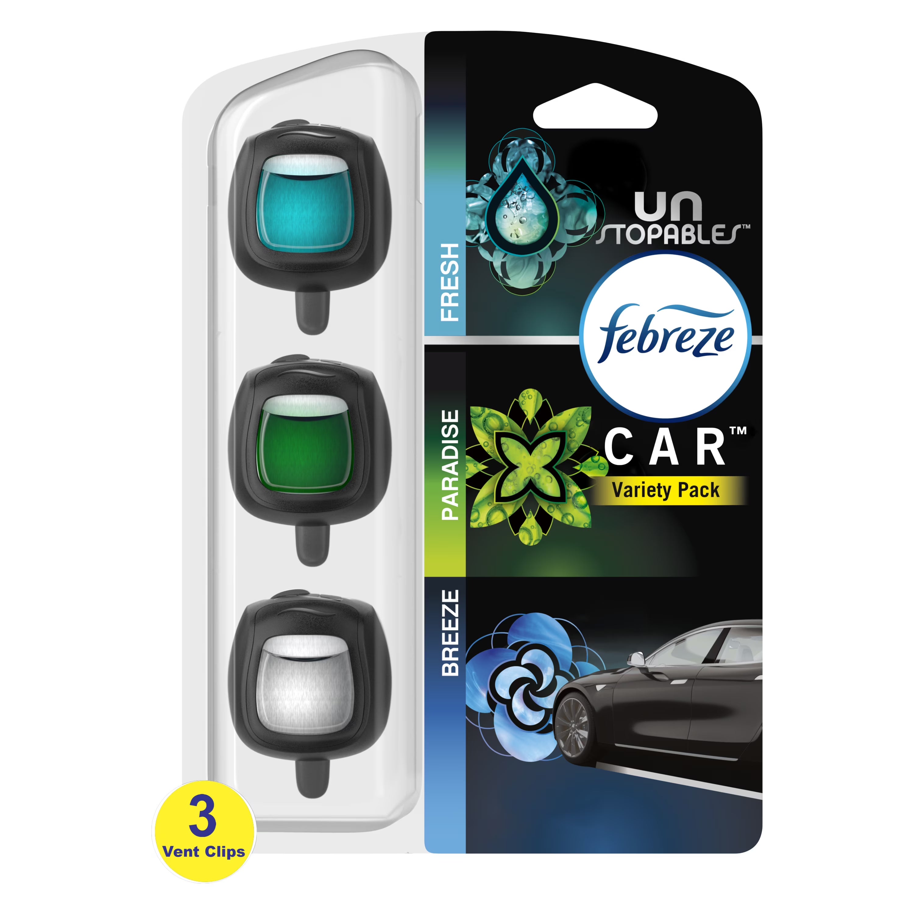Febreze Car Air Freshener Odor-Fighting Car Vent Clip, Unstopables Variety