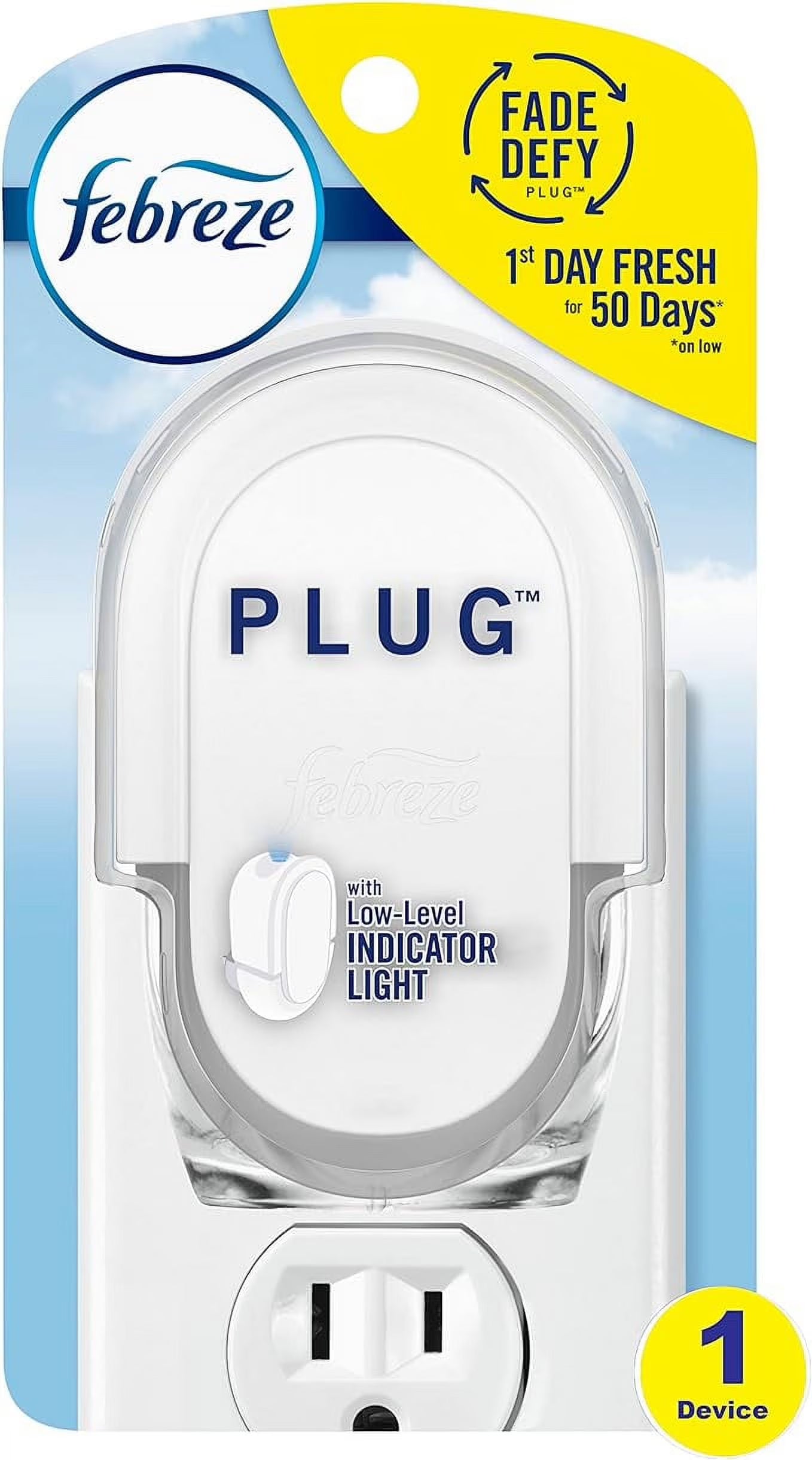 Febreze Fade Defy PLUG Air Freshener & Odor Fighting Starter Kit Linen & Sky
