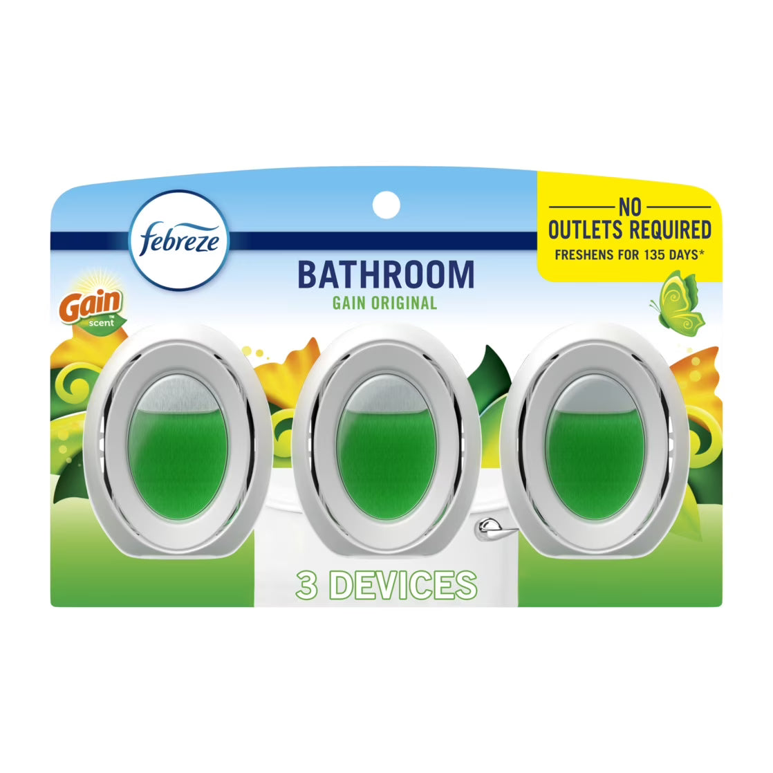 Febreze Odor-Fighting BATH Air Freshener, Gain Original Scent, 3 count