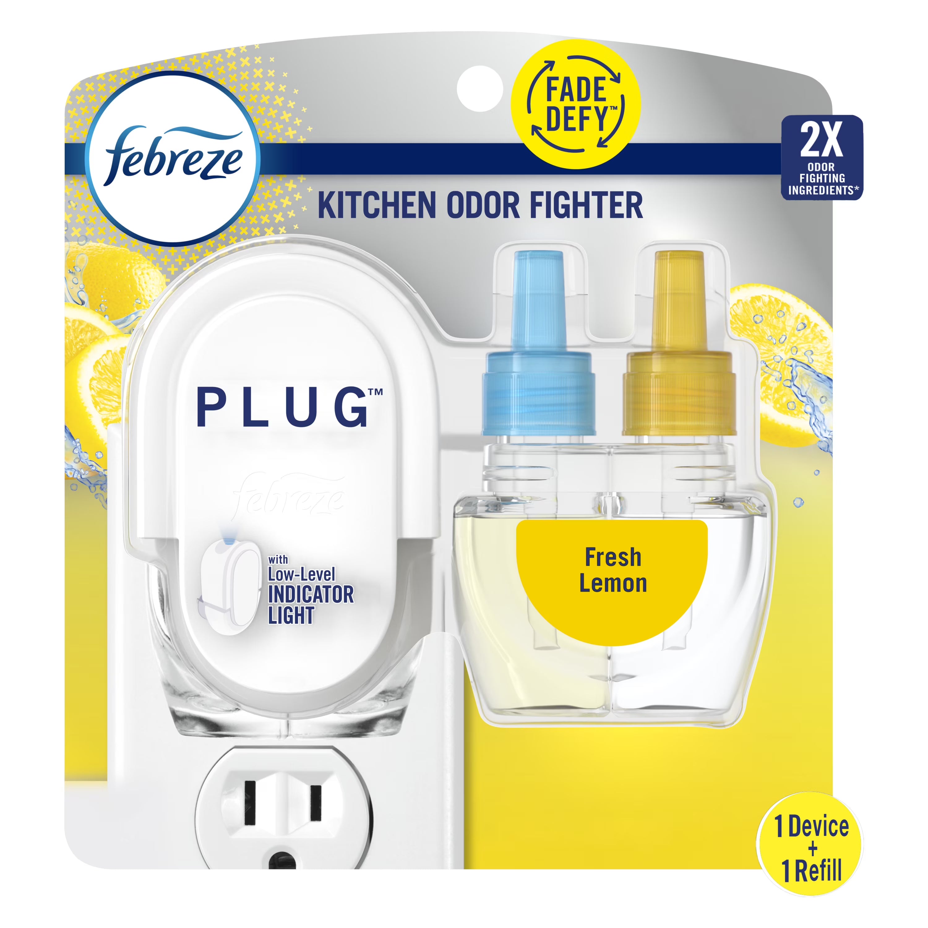 Febreze Plug In Air Freshener, Odor-Fighting Scented Oil Starter Kit, Lemon,