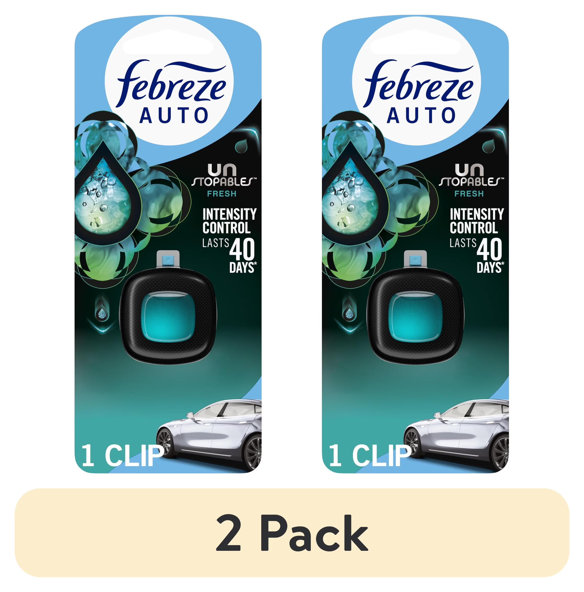 (2 pack) Febreze AUTO Car Air Freshener, Odor-Fighting Car Vent Clip,
