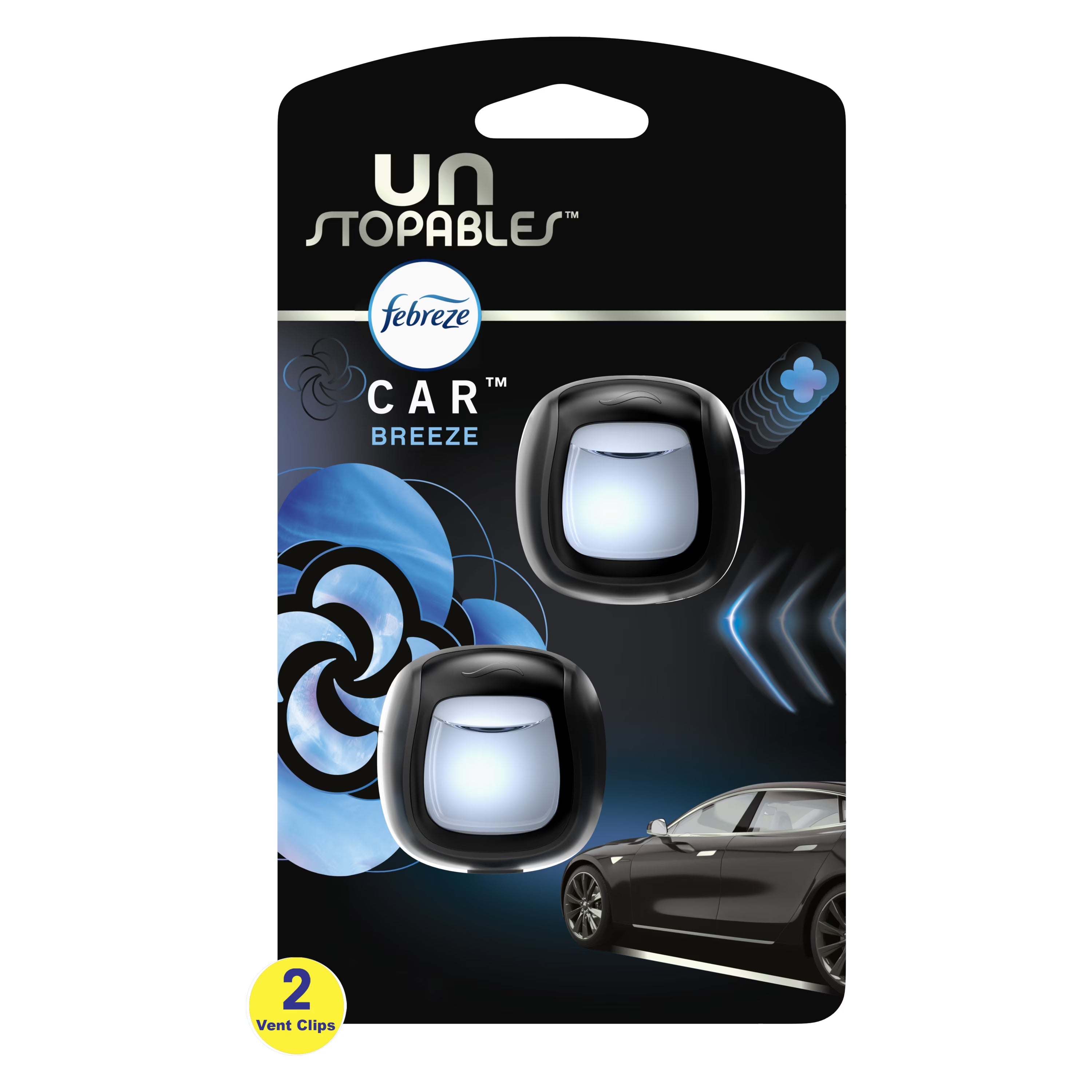 Febreze Unstopables Car Air Freshener, Odor-Fighting Car Vent Clip, Breeze, 2