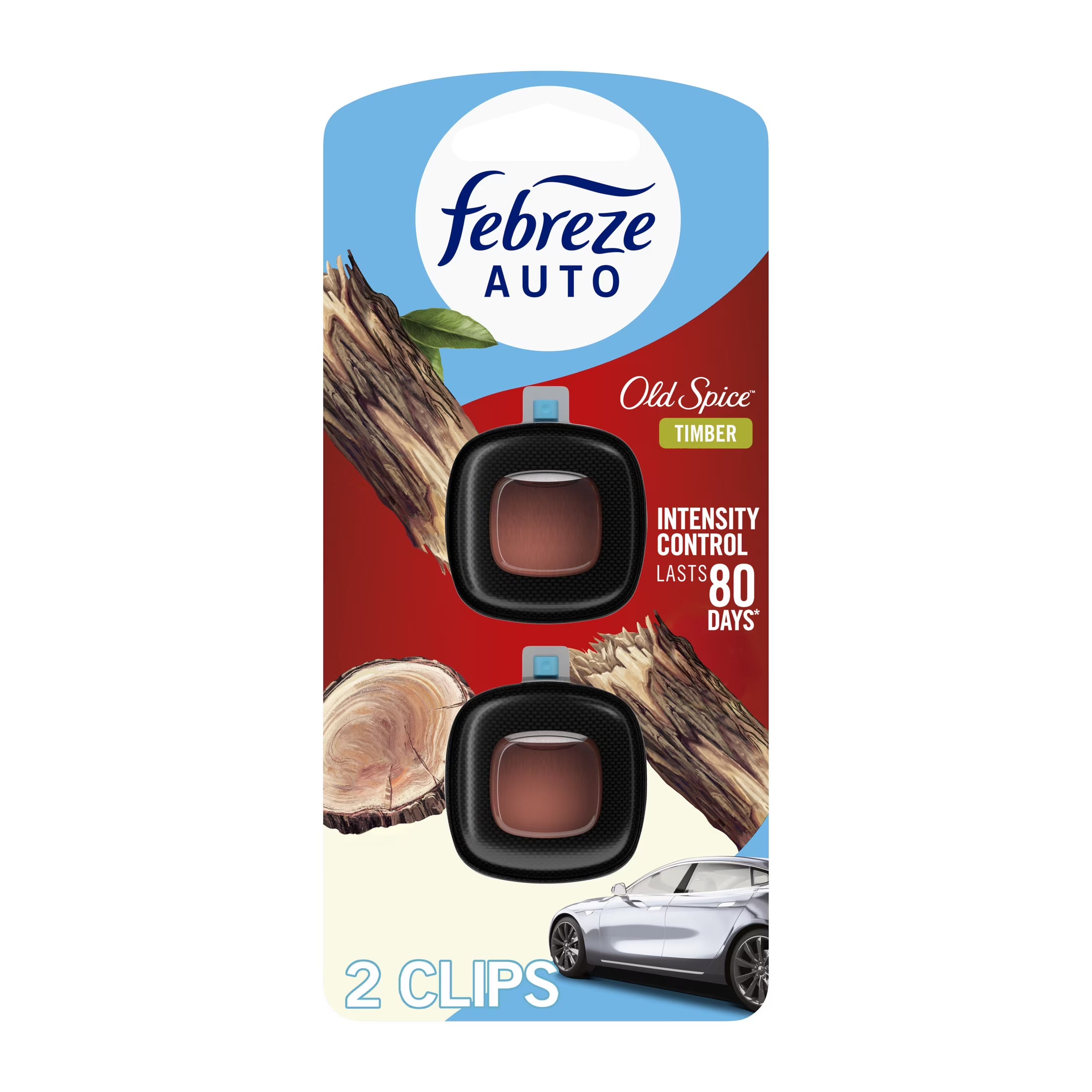 Febreze AUTO Car Air Freshener, Odor-Fighting Car Vent Clip, Old Spice Timber,
