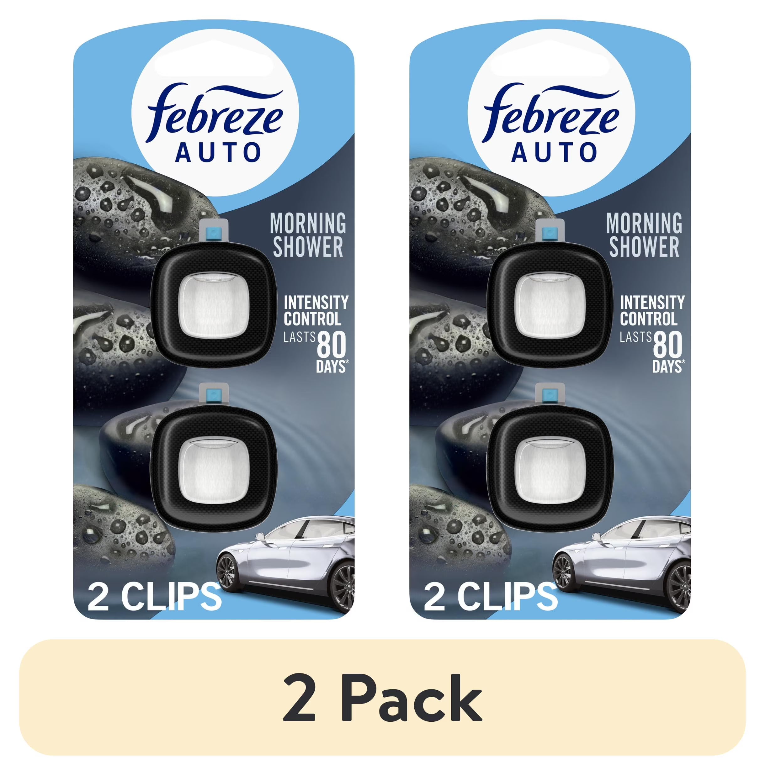Febreze AUTO Car Air Freshener, Odor-Fighting Car Vent Clip, Morning Shower, 2 - View 2